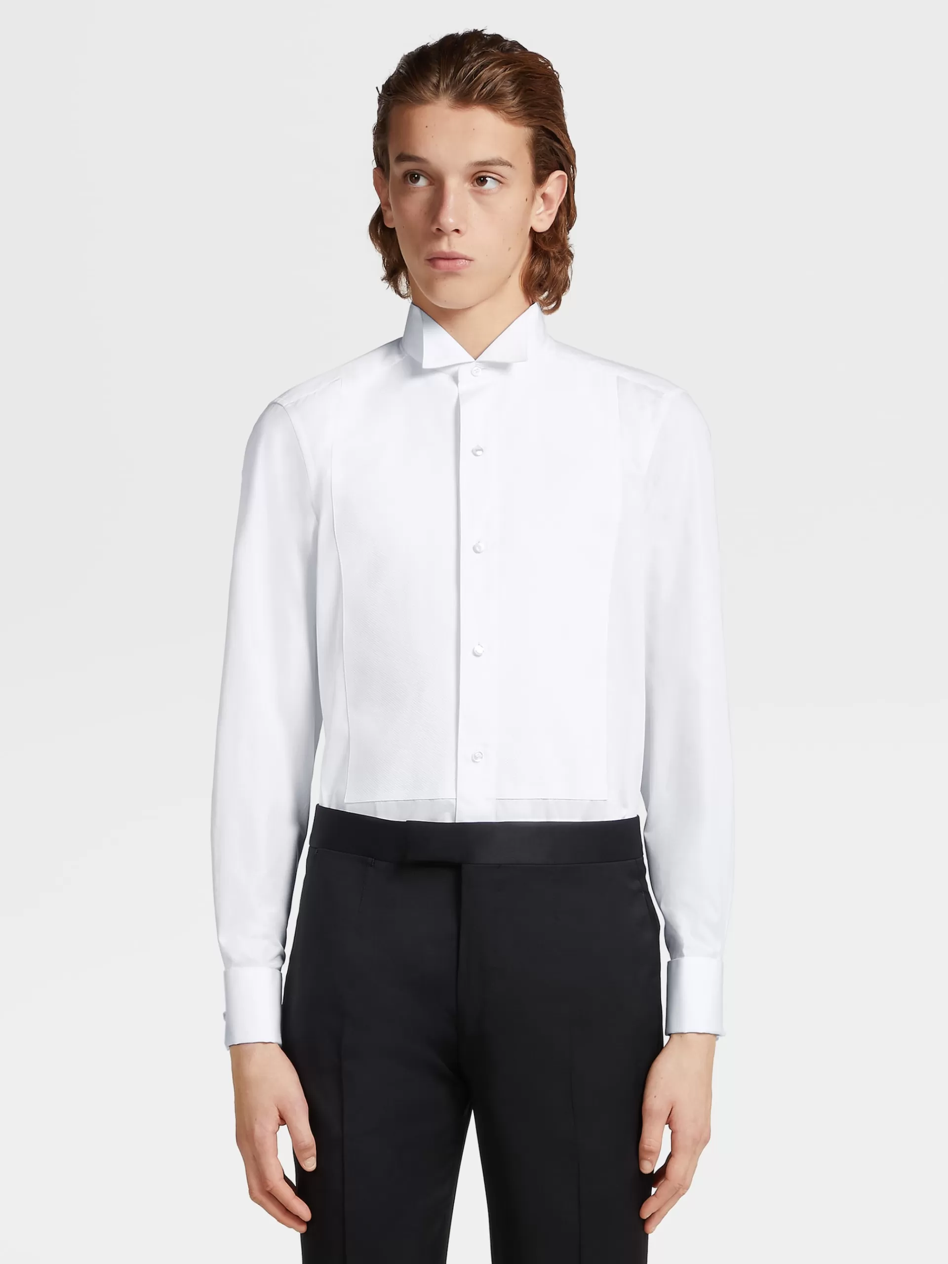 ZEGNA Camisas Para Homem^Camisa De Cerimonia De Manga Comprida Branca Em Pique De Algodao Puro Branco