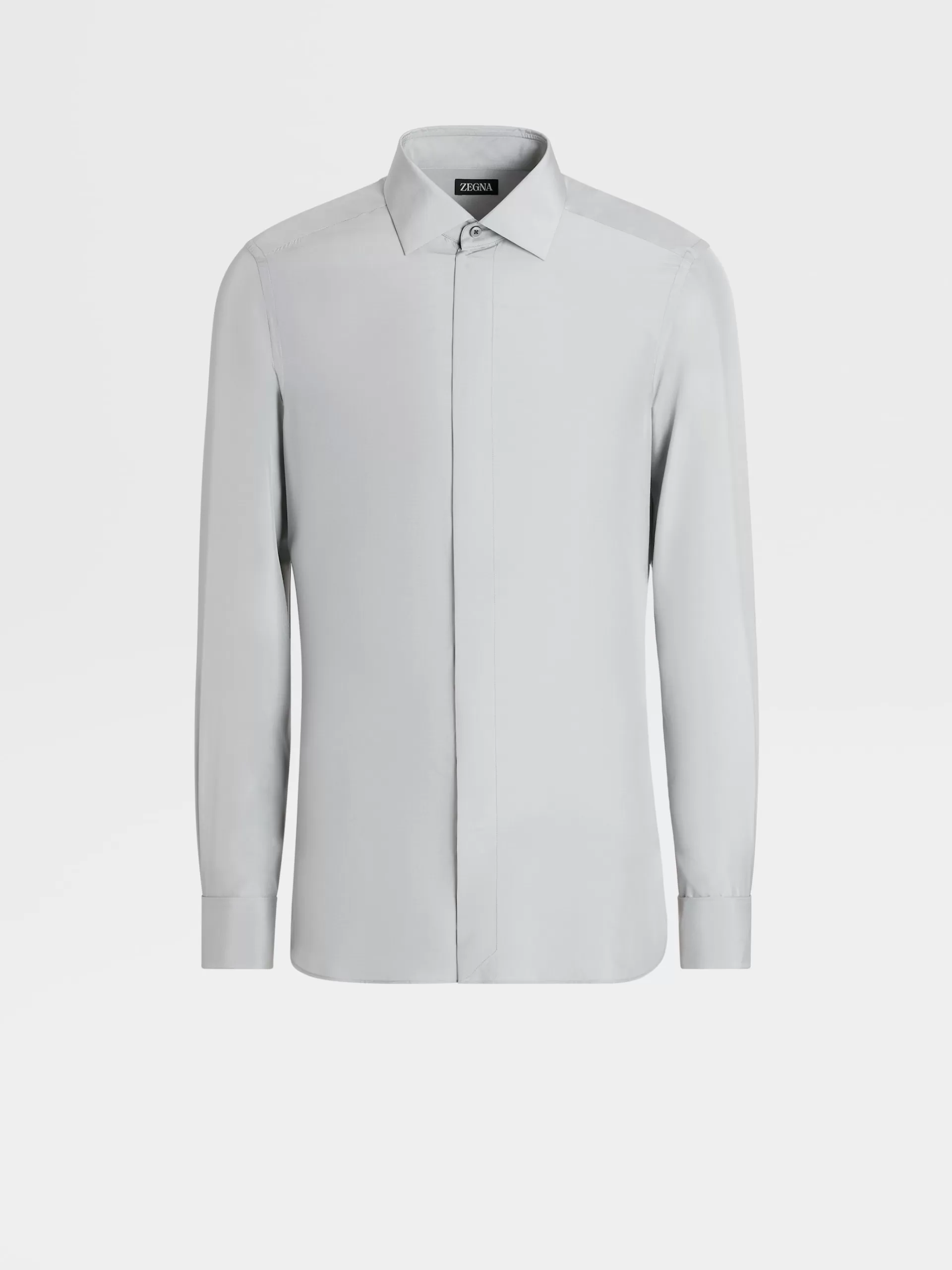 ZEGNA Camisas Para Homem^Camisa De Cerimonia De Manga Comprida Cinza-Clara Em Seda Pura Cinzento-Claro