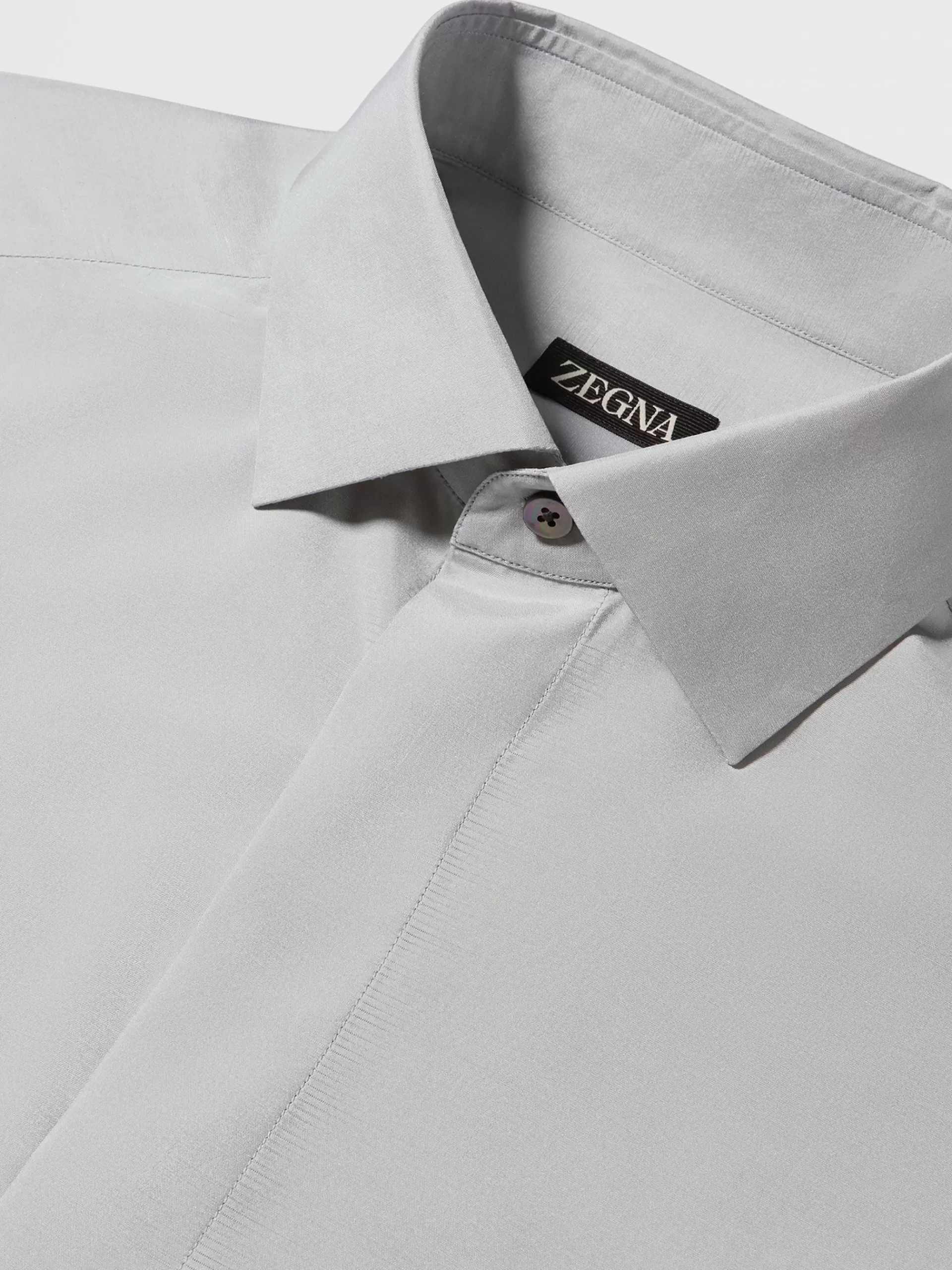 ZEGNA Camisas Para Homem^Camisa De Cerimonia De Manga Comprida Cinza-Clara Em Seda Pura Cinzento-Claro