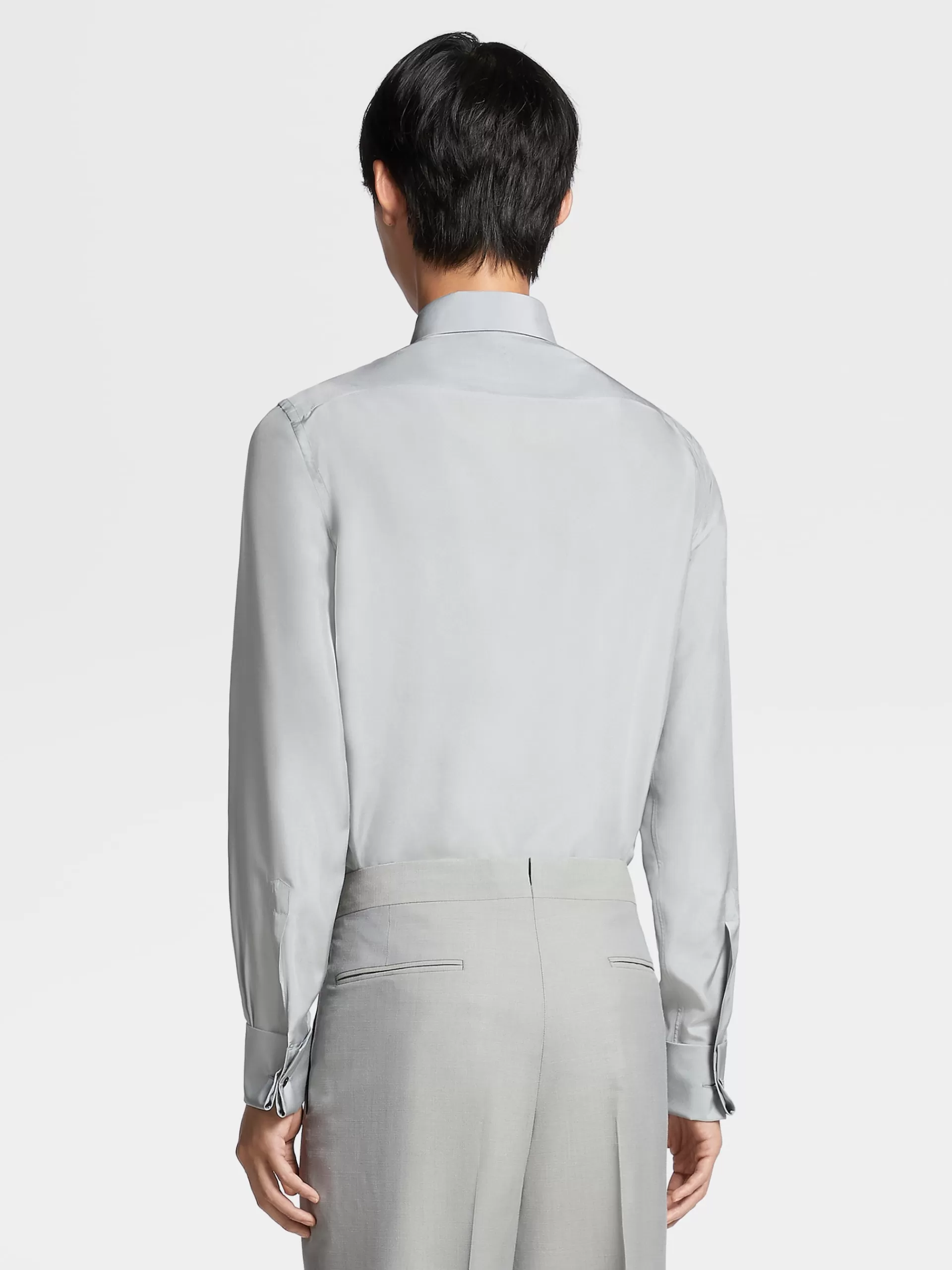 ZEGNA Camisas Para Homem^Camisa De Cerimonia De Manga Comprida Cinza-Clara Em Seda Pura Cinzento-Claro