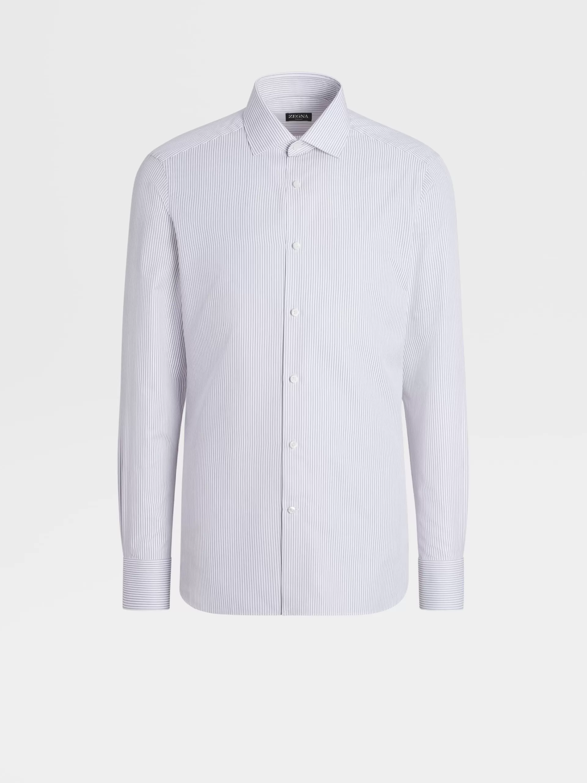 ZEGNA Camisas Para Homem^Camisa De Manga Comprida Cinzenta-Escura Em Algodao Trecapi Com Microrriscas Cinzento-Escuro/Branco
