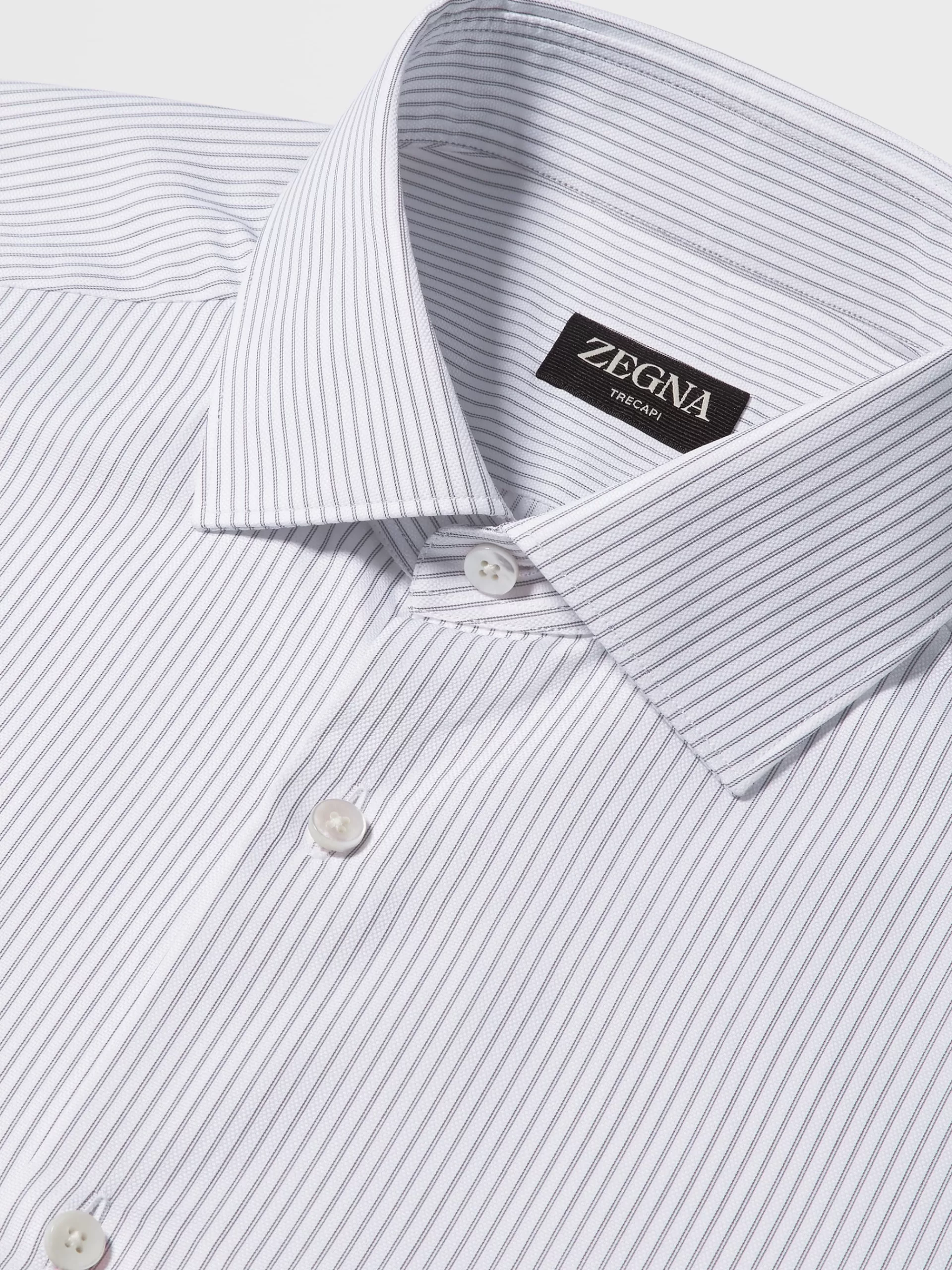 ZEGNA Camisas Para Homem^Camisa De Manga Comprida Cinzenta-Escura Em Algodao Trecapi Com Microrriscas Cinzento-Escuro/Branco