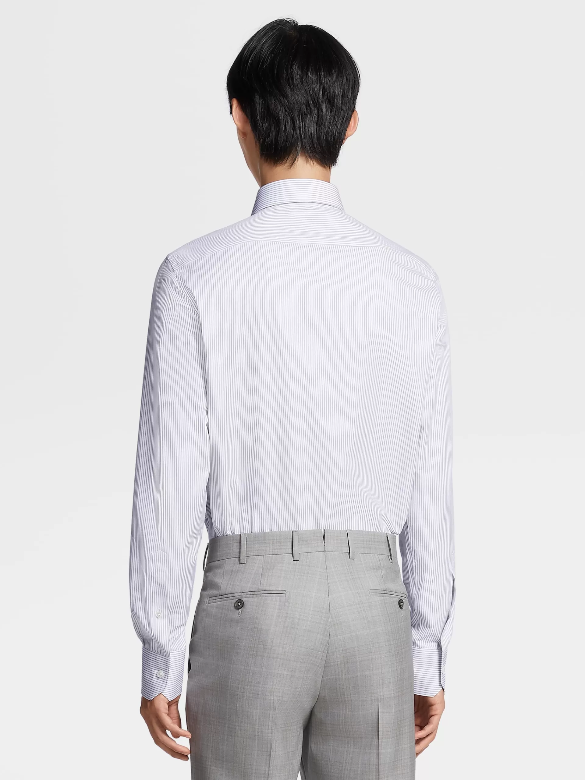 ZEGNA Camisas Para Homem^Camisa De Manga Comprida Cinzenta-Escura Em Algodao Trecapi Com Microrriscas Cinzento-Escuro/Branco