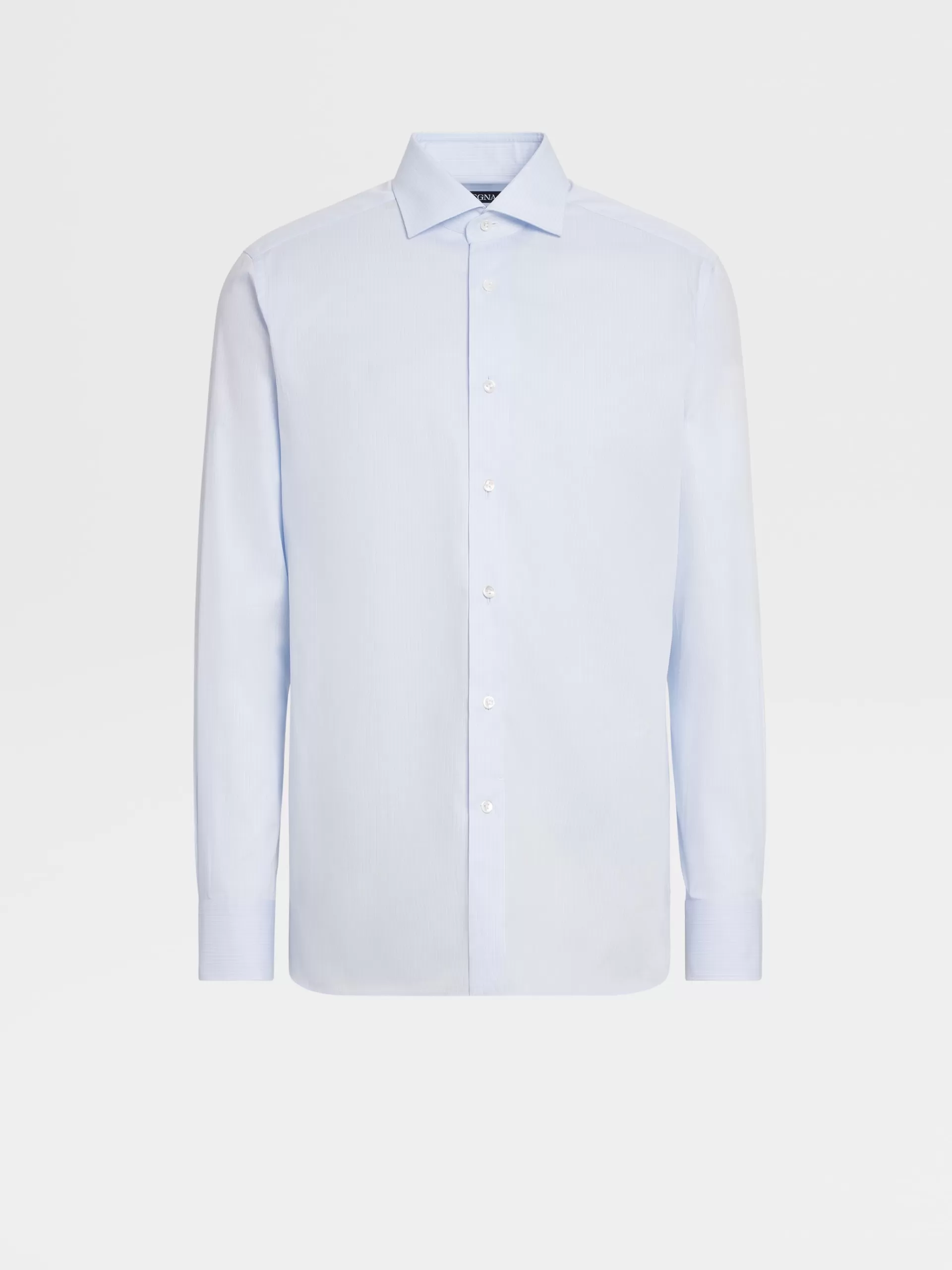 ZEGNA Camisas Para Homem^Camisa De Manga Comprida De Algodao De Sarja Com Microrriscas Azul-Clara E Azul Azul-Claro/Azul