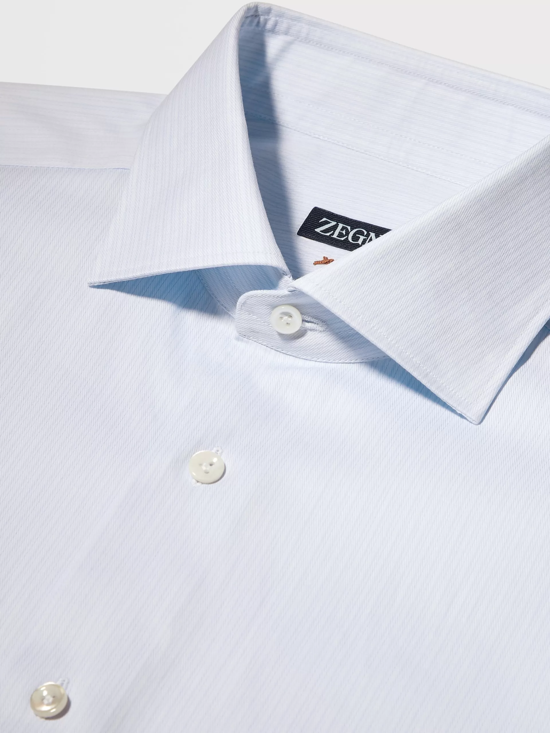ZEGNA Camisas Para Homem^Camisa De Manga Comprida De Algodao De Sarja Com Microrriscas Azul-Clara E Azul Azul-Claro/Azul