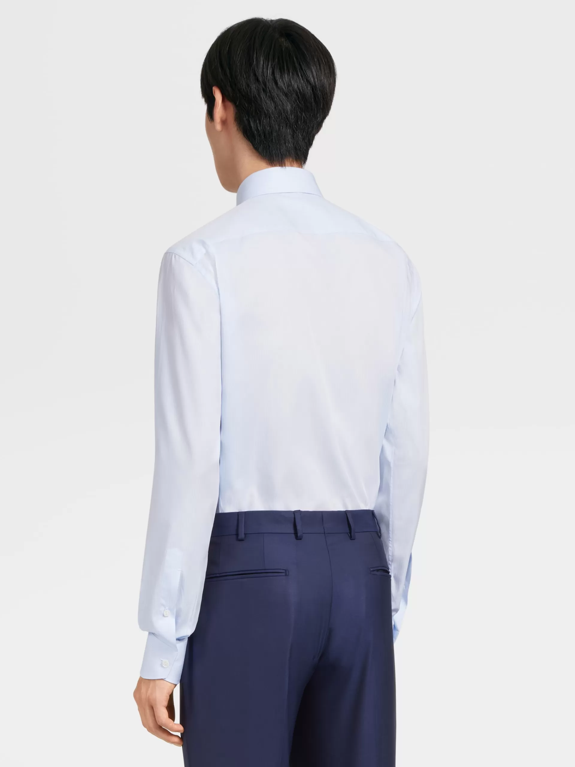 ZEGNA Camisas Para Homem^Camisa De Manga Comprida De Algodao De Sarja Com Microrriscas Azul-Clara E Azul Azul-Claro/Azul