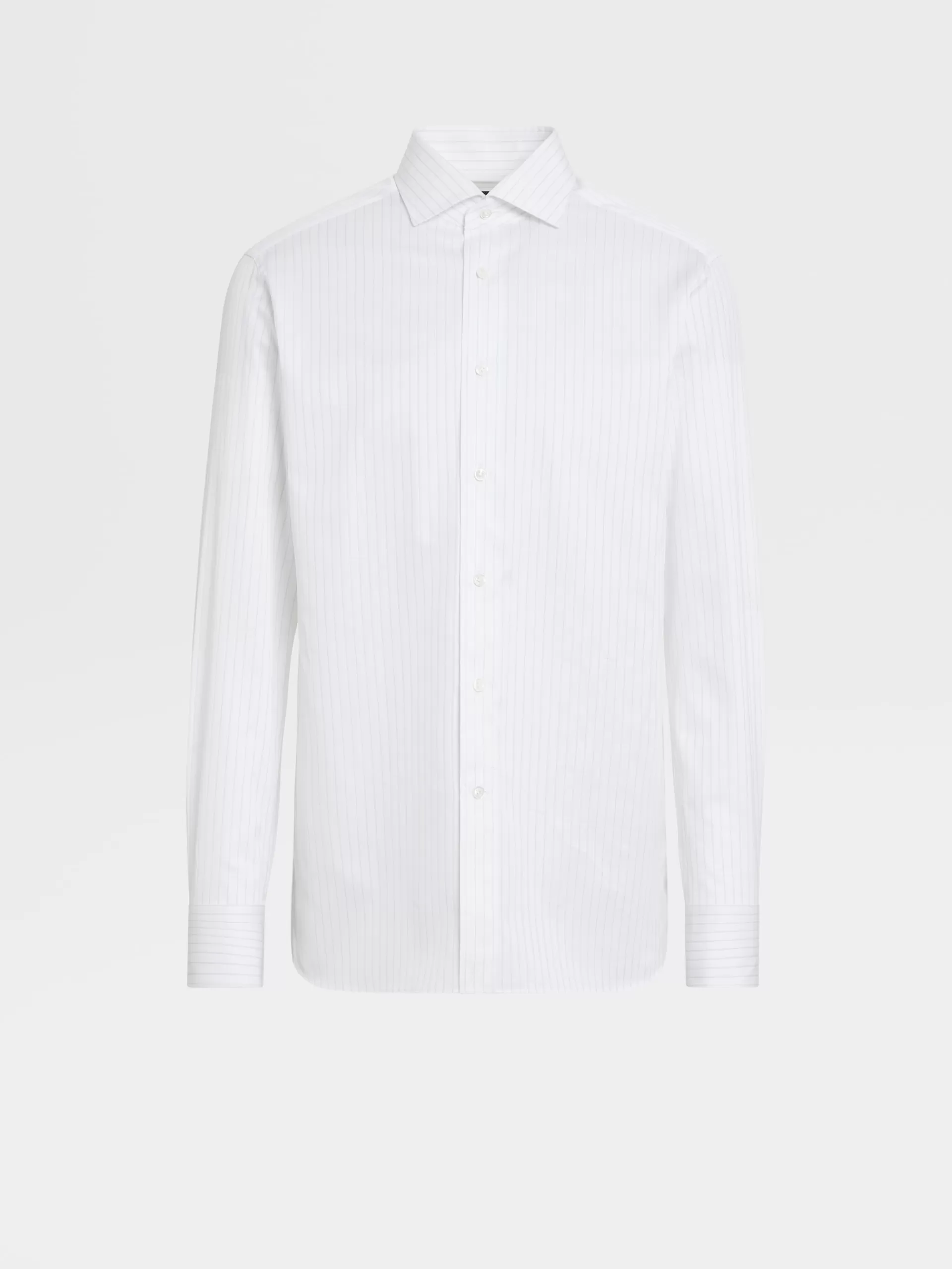 ZEGNA Camisas Para Homem^Camisa De Manga Comprida De Algodao Sarja As Riscas Azul-Claro E Branco Branco/Azul-Claro