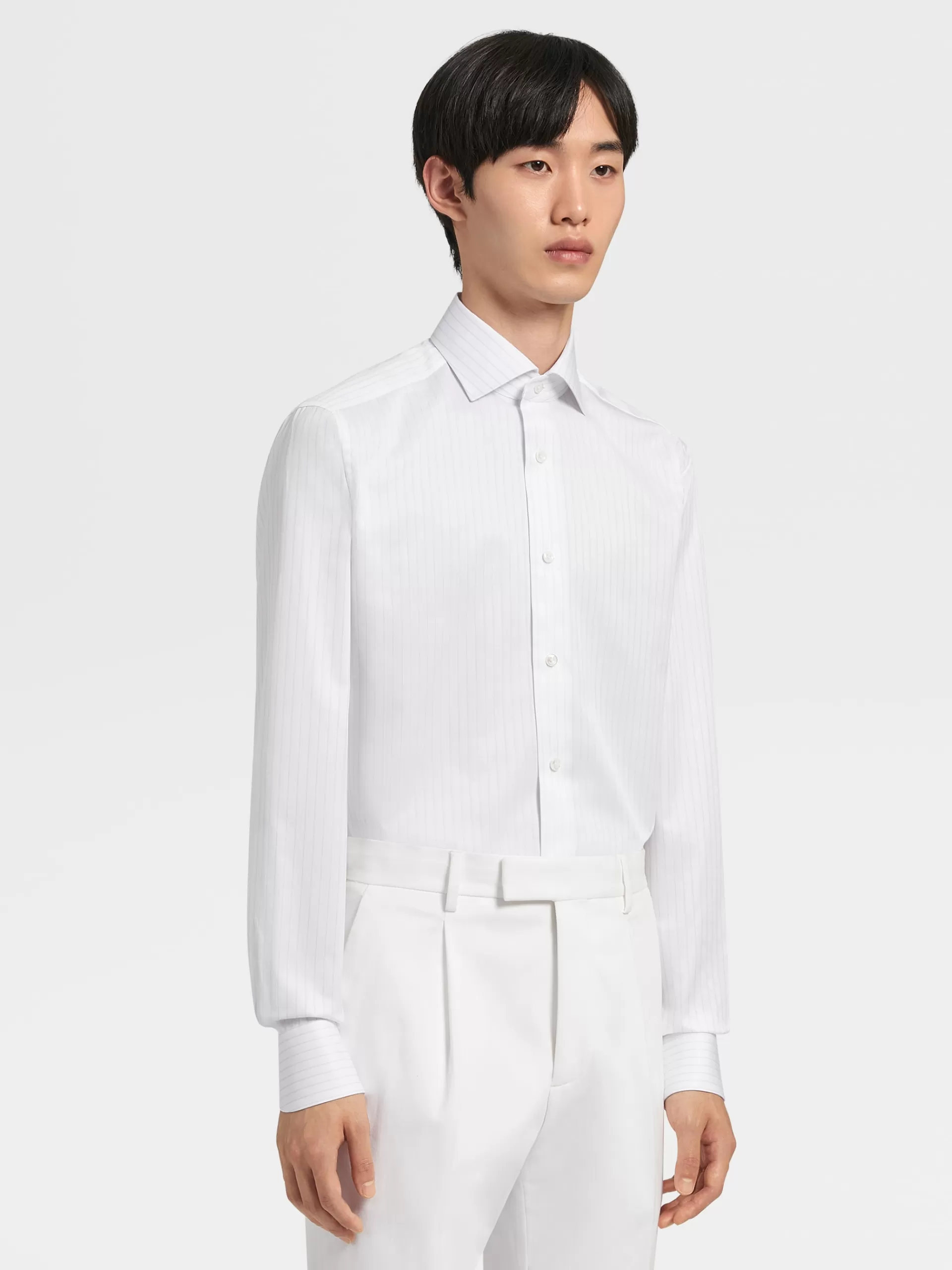 ZEGNA Camisas Para Homem^Camisa De Manga Comprida De Algodao Sarja As Riscas Azul-Claro E Branco Branco/Azul-Claro