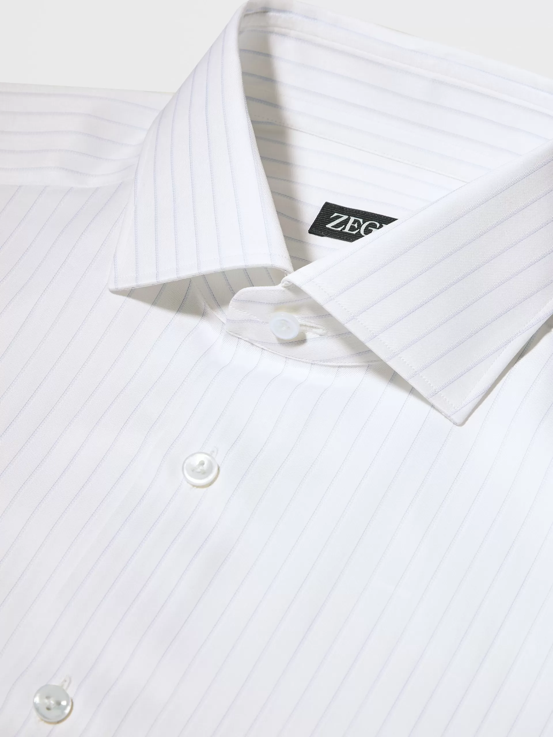 ZEGNA Camisas Para Homem^Camisa De Manga Comprida De Algodao Sarja As Riscas Azul-Claro E Branco Branco/Azul-Claro