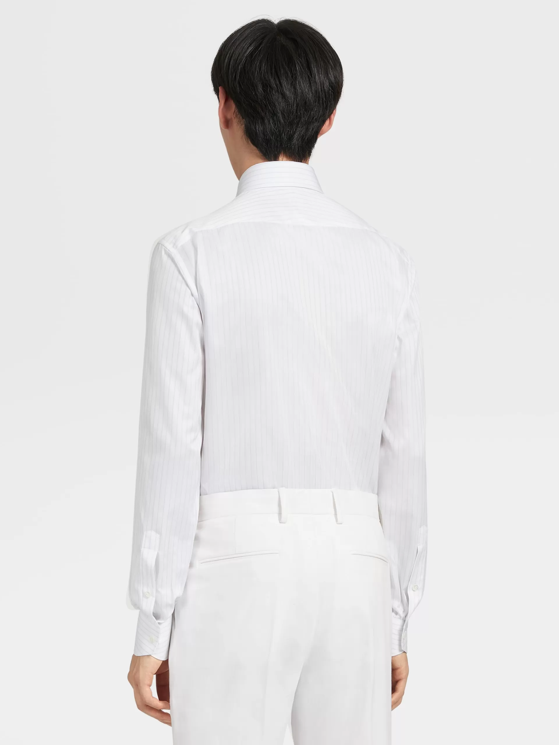 ZEGNA Camisas Para Homem^Camisa De Manga Comprida De Algodao Sarja As Riscas Azul-Claro E Branco Branco/Azul-Claro