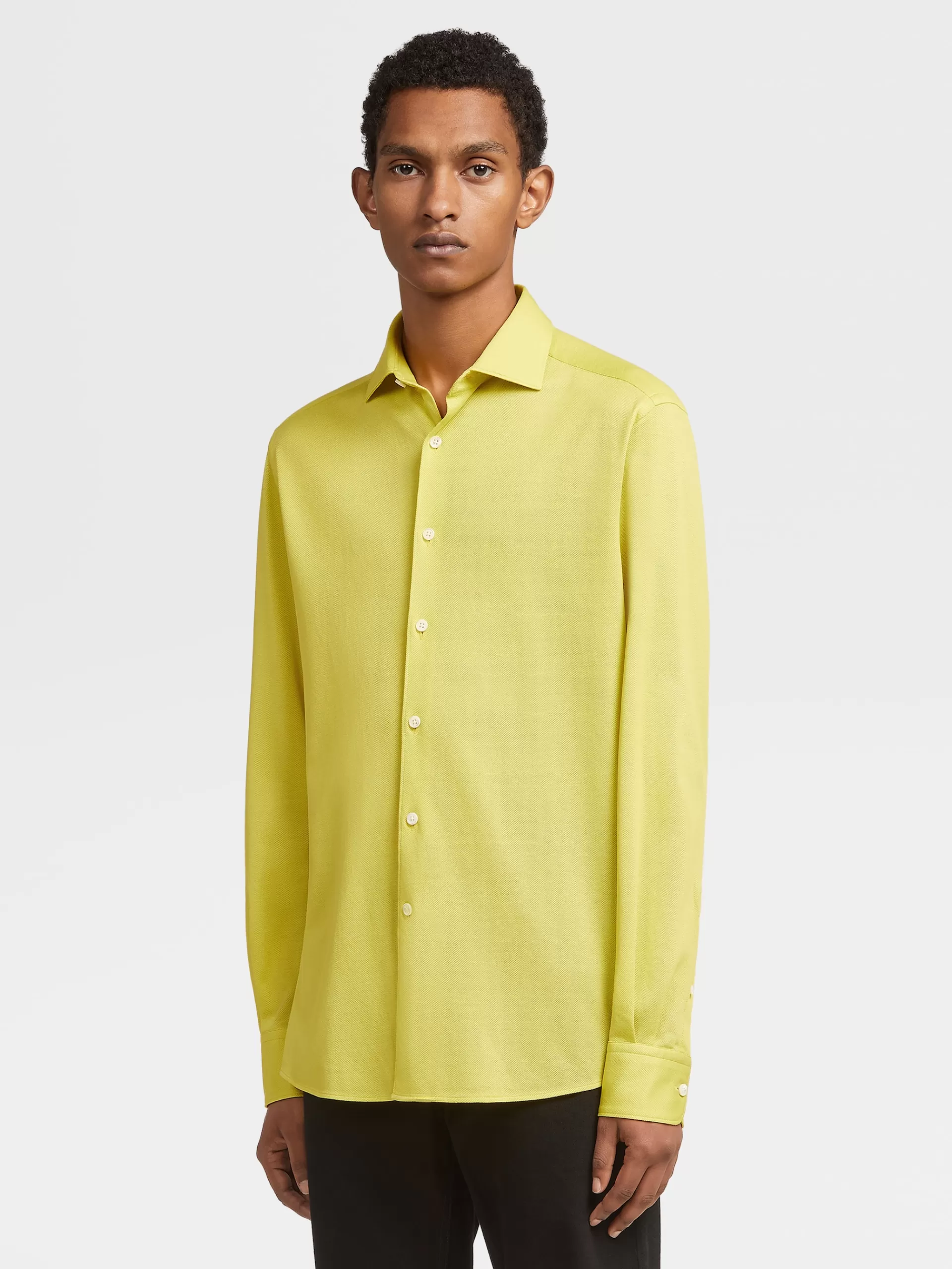 ZEGNA Camisas Para Homem^Camisa De Manga Comprida Em Jersei De Puro Algodao Amarelo