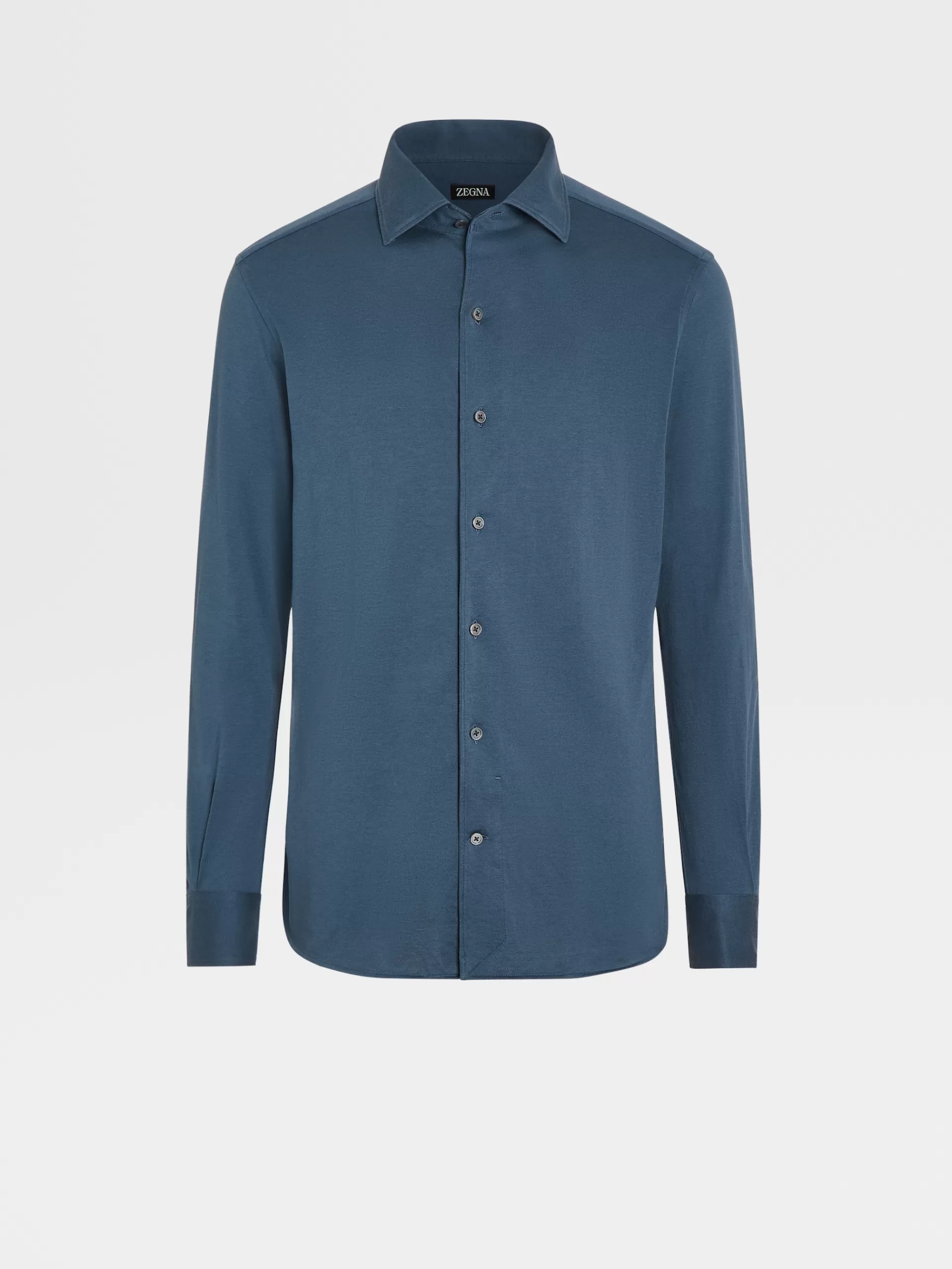 ZEGNA Camisas Para Homem^Camisa De Manga Comprida Em Jersei De Seda E Algodao Azul-Petroleo