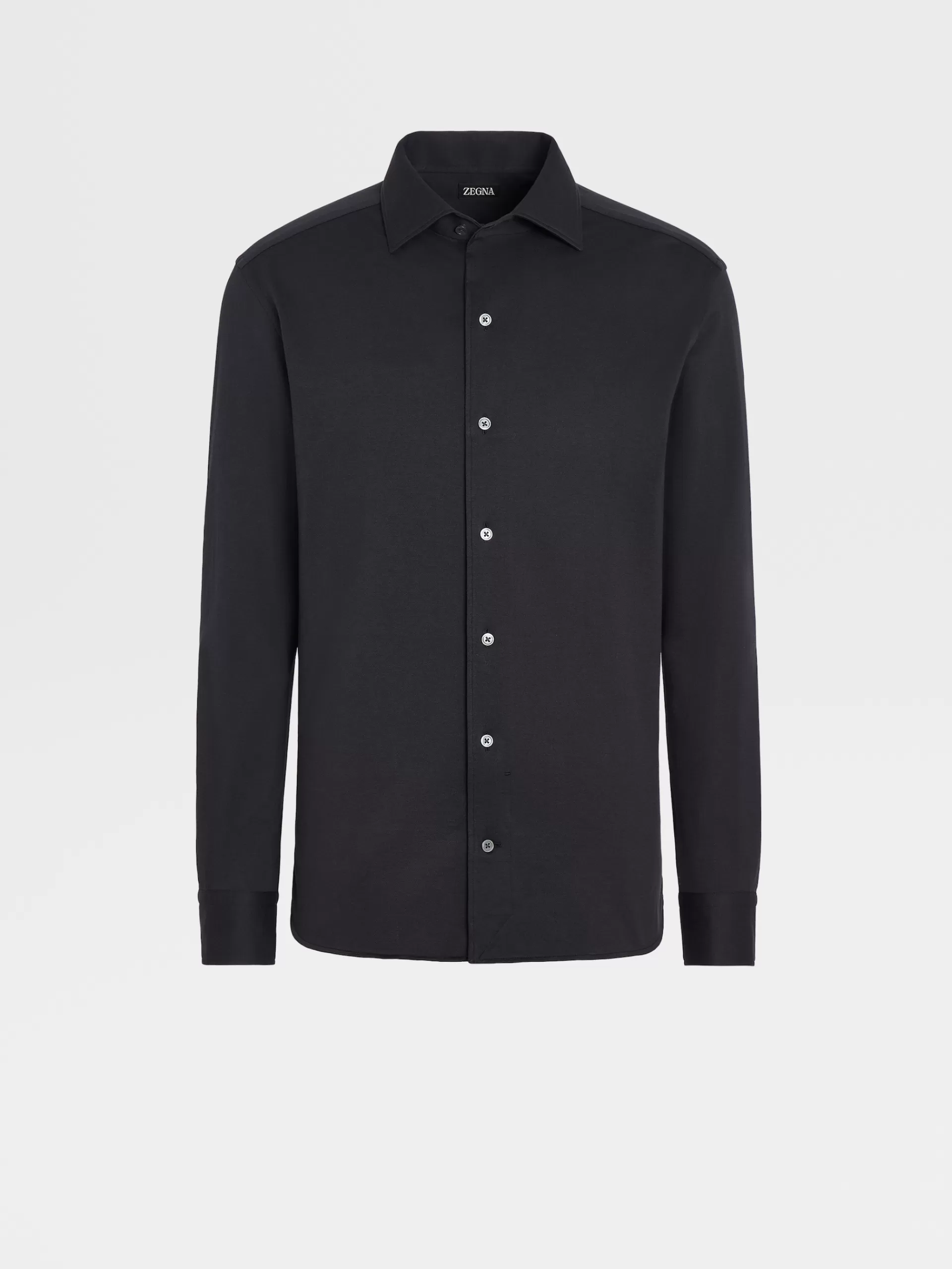 ZEGNA Camisas Para Homem^Camisa De Manga Comprida Em Jersei De Seda E Algodao Azul-Marinho