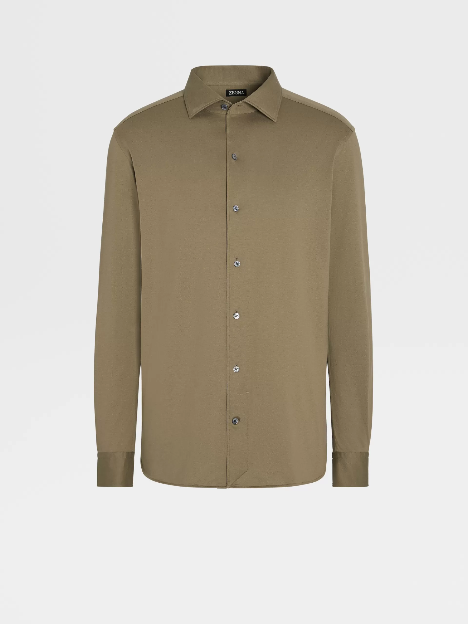 ZEGNA Camisas Para Homem^Camisa De Manga Comprida Em Jersei De Seda E Algodao Verde-Tropa Claro