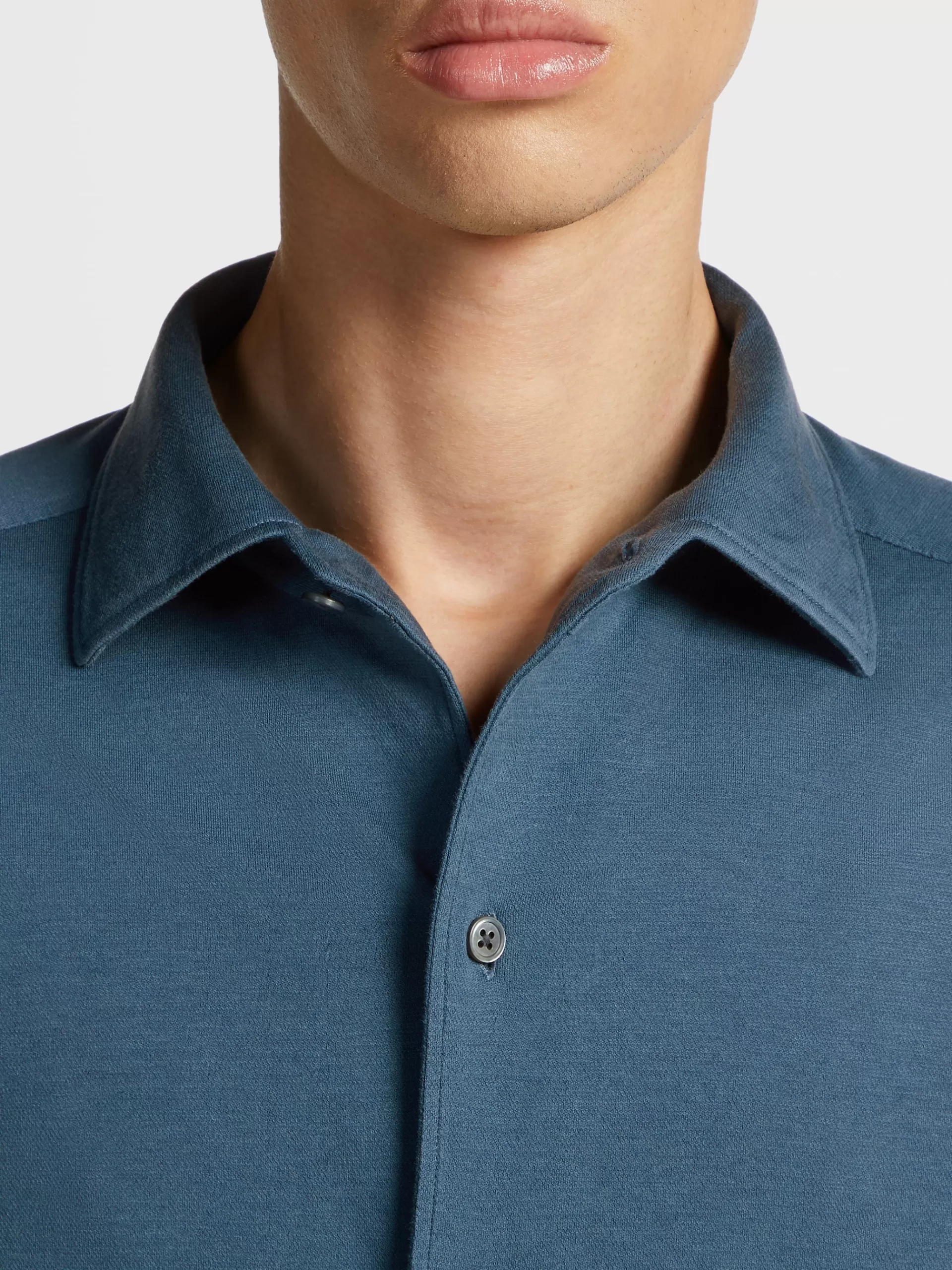 ZEGNA Camisas Para Homem^Camisa De Manga Comprida Em Jersei De Seda E Algodao Azul-Petroleo