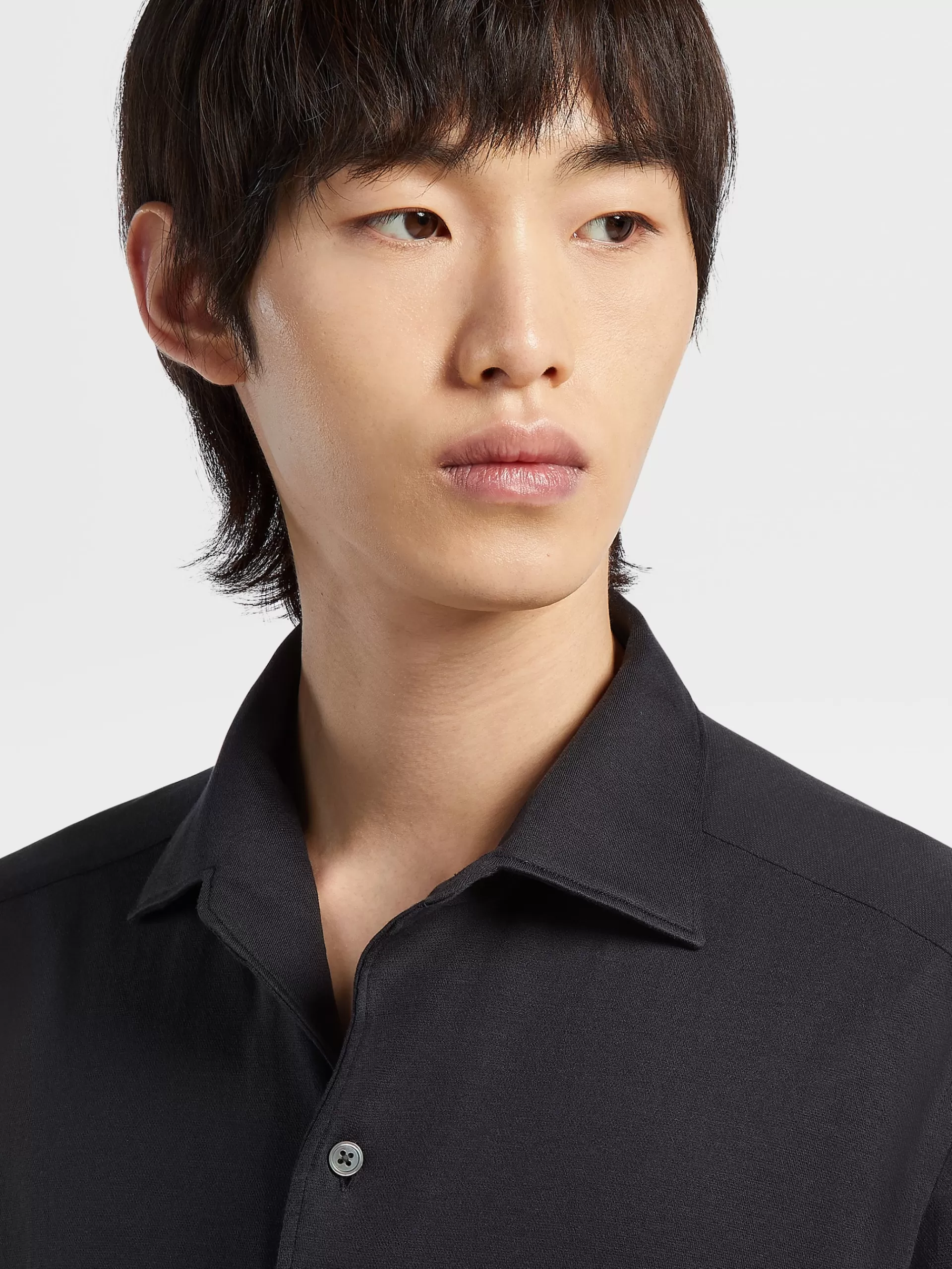 ZEGNA Camisas Para Homem^Camisa De Manga Comprida Em Jersei De Seda E Algodao Azul-Marinho