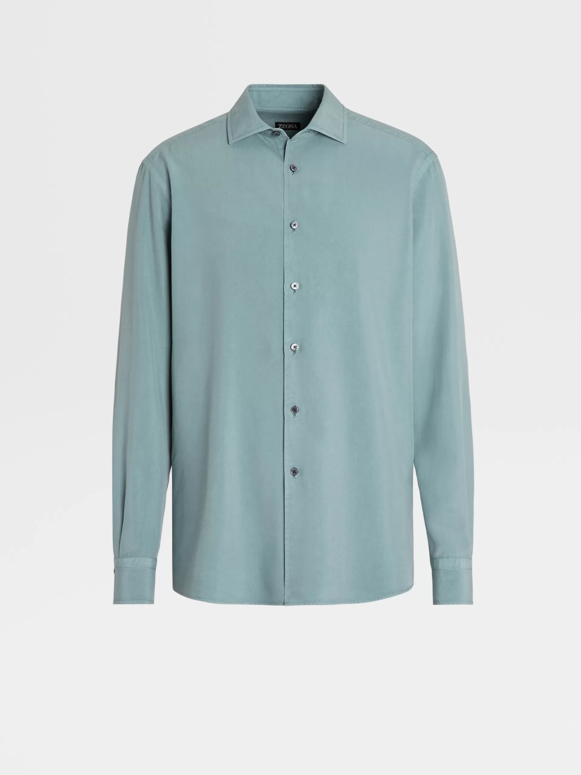 ZEGNA Camisas Para Homem^Camisa De Manga Comprida Em Pura Seda Com Tingimento Em Peca Verde-Agua