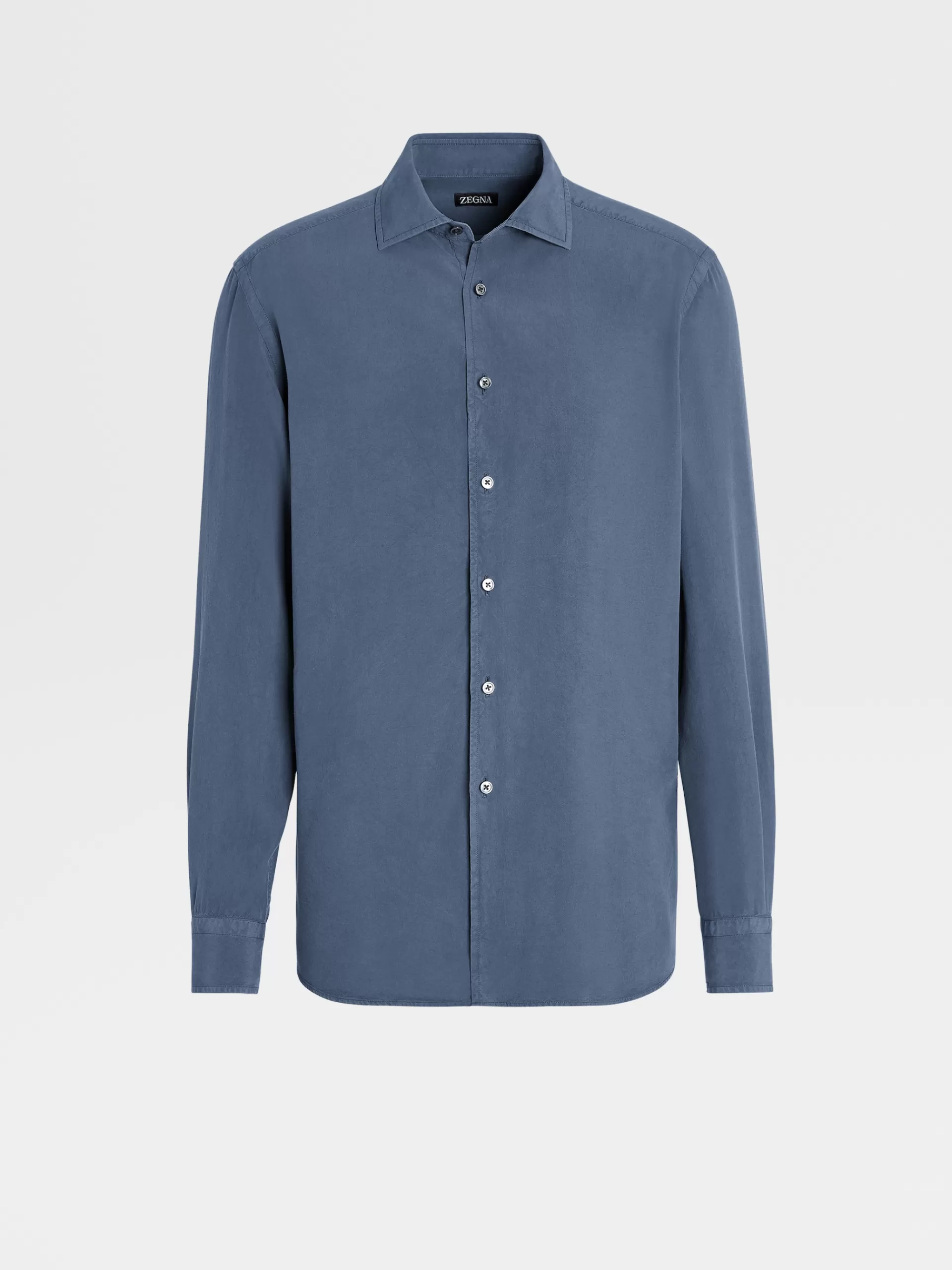 ZEGNA Camisas Para Homem^Camisa De Manga Comprida Em Pura Seda Com Tingimento Em Peca Azul-Petroleo