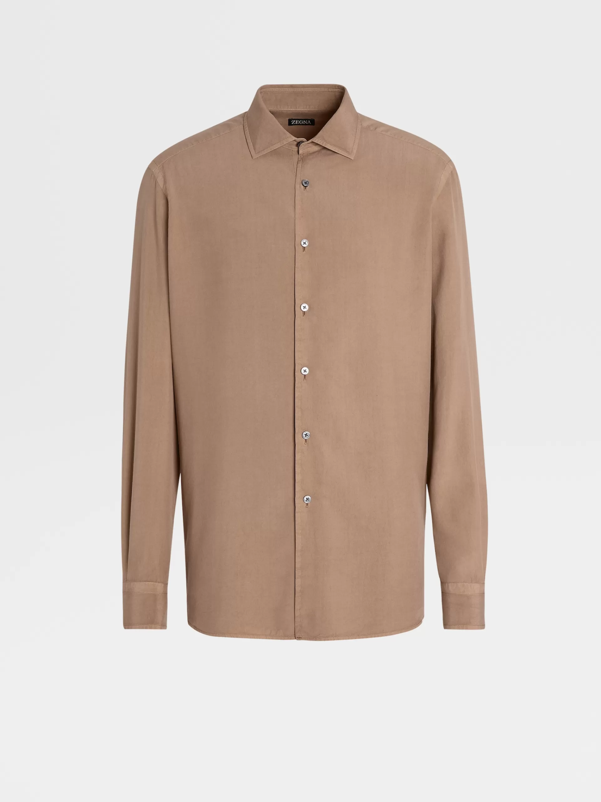 ZEGNA Camisas Para Homem^Camisa De Manga Comprida Em Pura Seda Com Tingimento Em Peca Camel