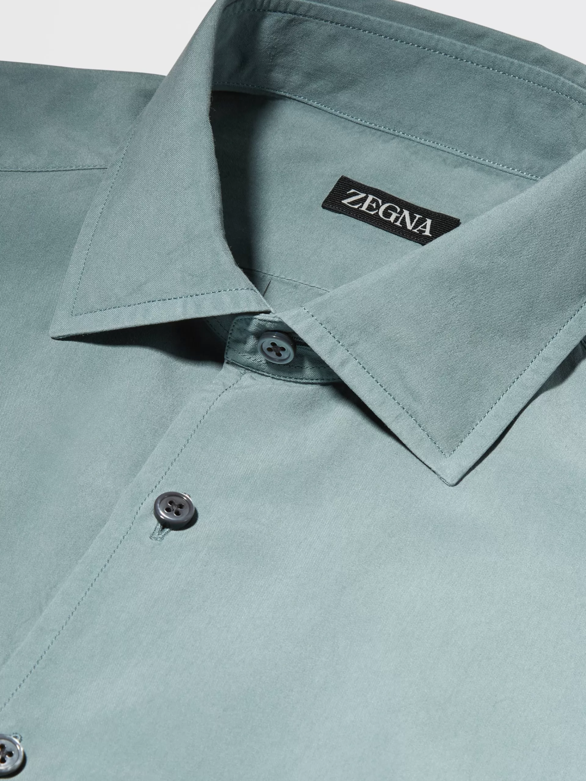 ZEGNA Camisas Para Homem^Camisa De Manga Comprida Em Pura Seda Com Tingimento Em Peca Verde-Agua