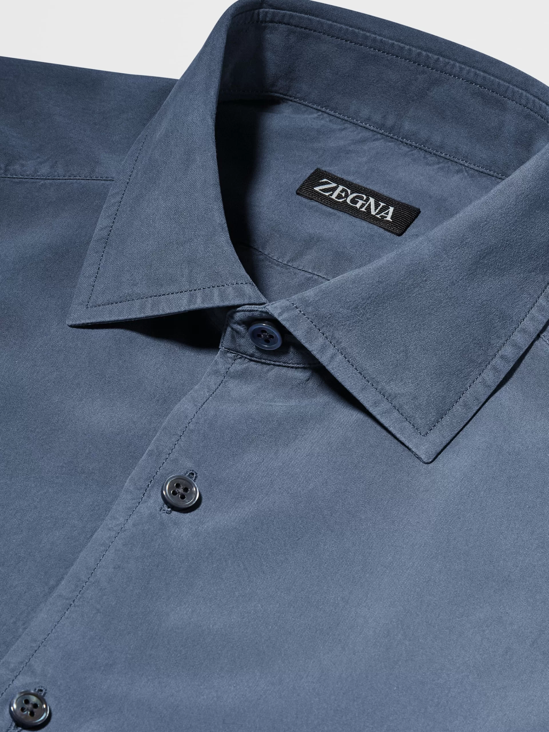 ZEGNA Camisas Para Homem^Camisa De Manga Comprida Em Pura Seda Com Tingimento Em Peca Azul-Petroleo