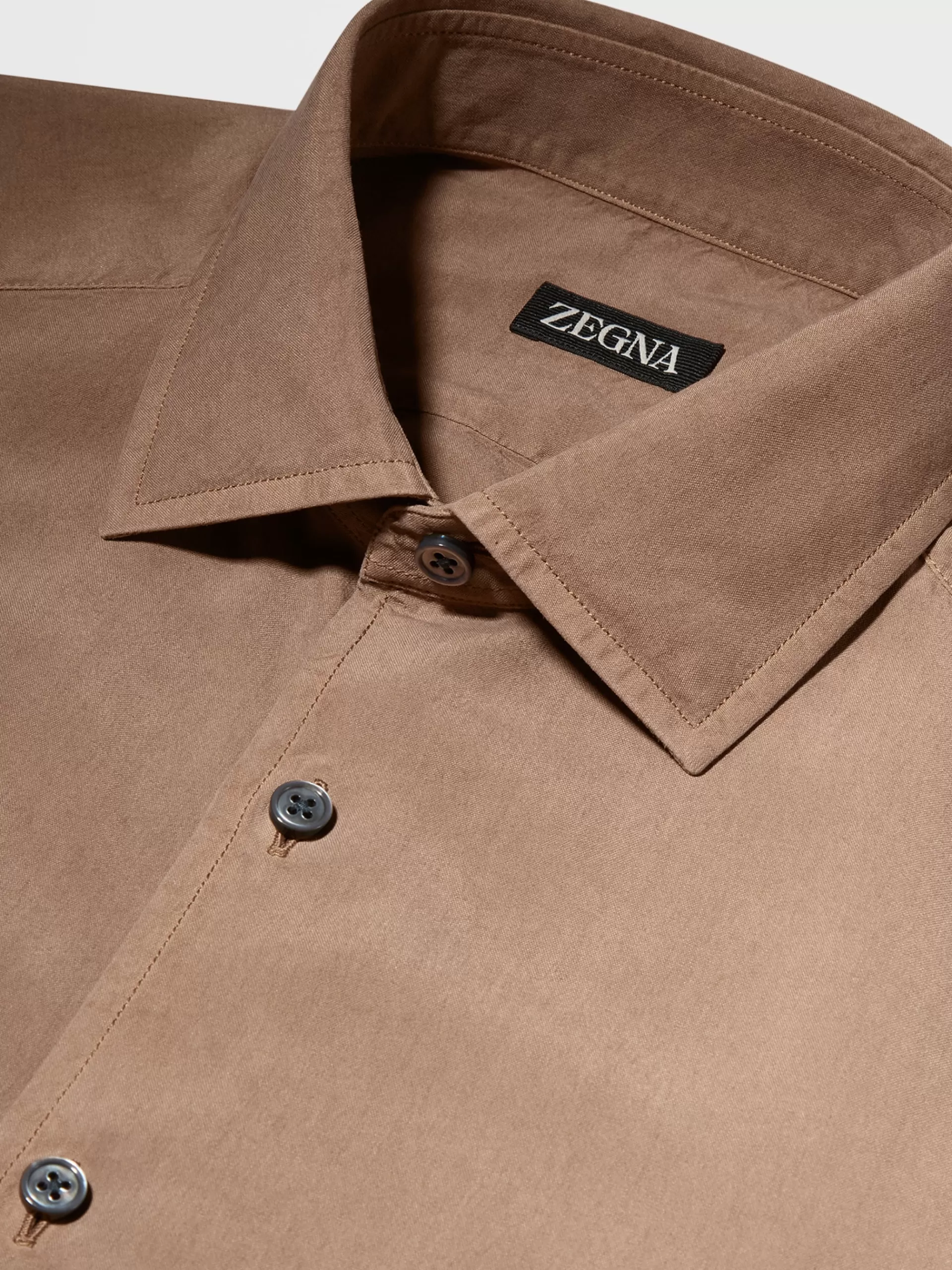 ZEGNA Camisas Para Homem^Camisa De Manga Comprida Em Pura Seda Com Tingimento Em Peca Camel