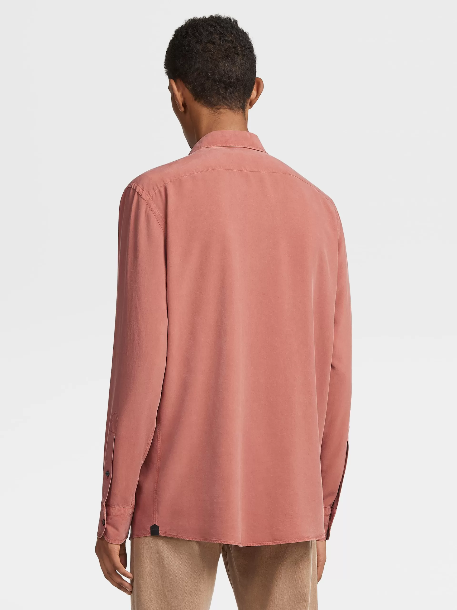 ZEGNA Camisas Para Homem^Camisa De Manga Comprida Em Pura Seda Com Tingimento Em Peca Bordo-Claro