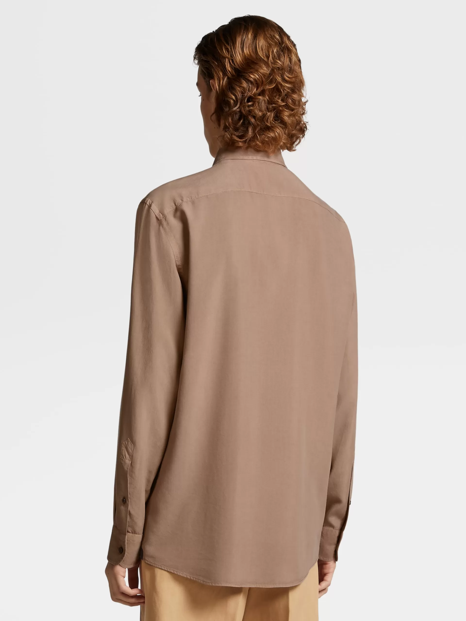 ZEGNA Camisas Para Homem^Camisa De Manga Comprida Em Pura Seda Com Tingimento Em Peca Camel