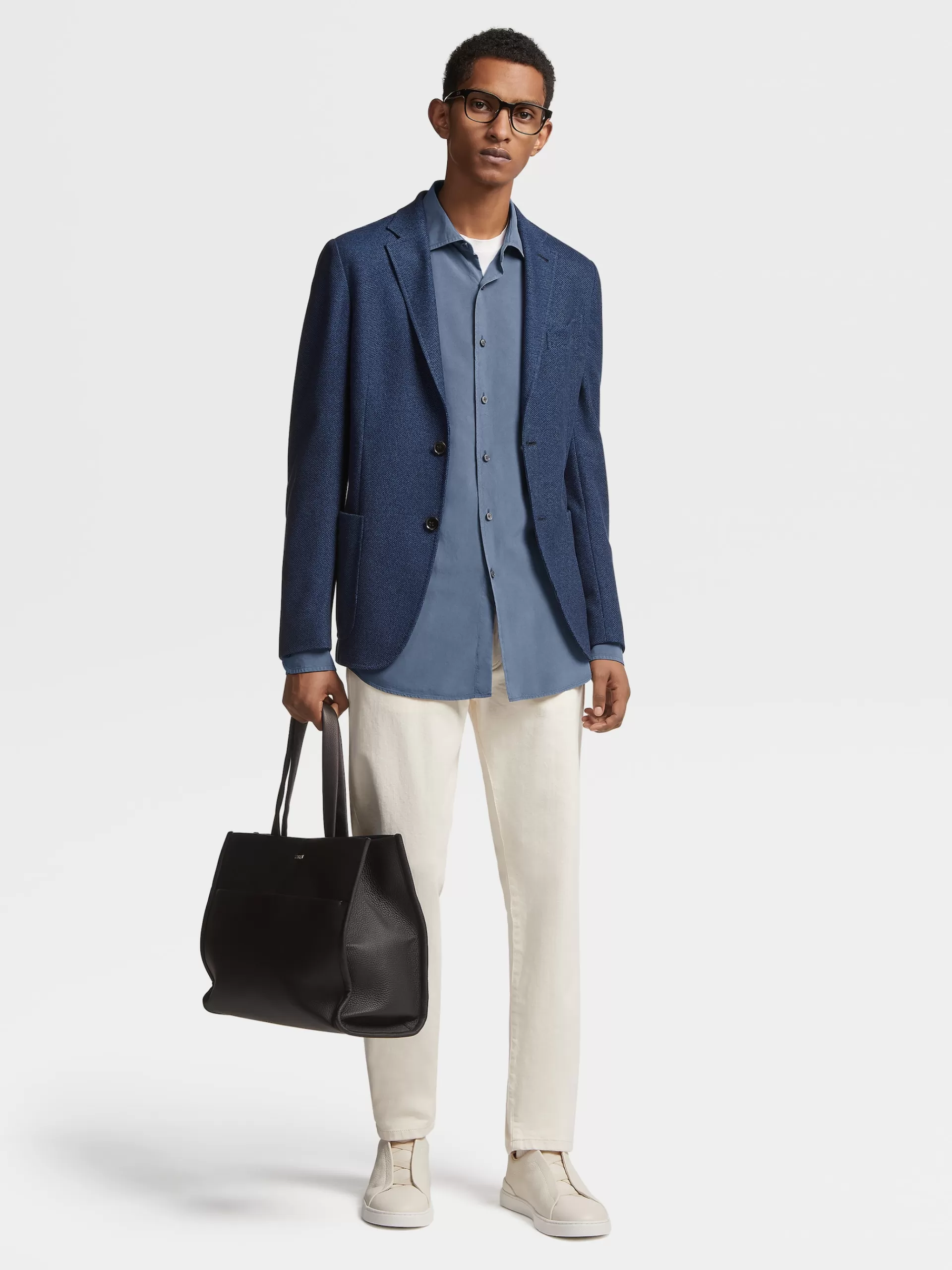 ZEGNA Camisas Para Homem^Camisa De Manga Comprida Em Pura Seda Com Tingimento Em Peca Azul-Petroleo