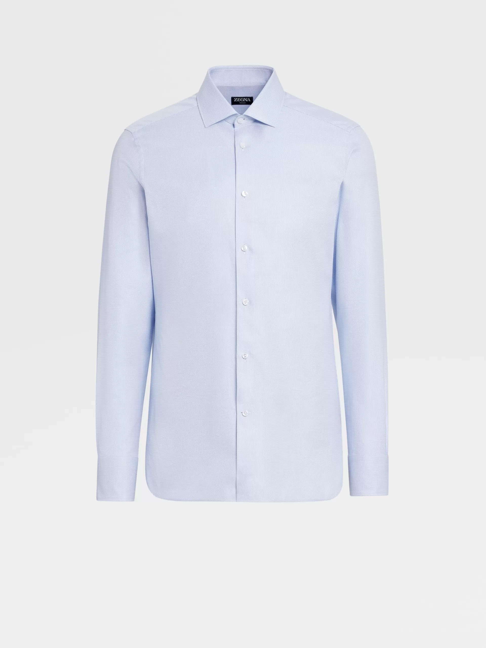 ZEGNA Camisas Para Homem^Camisa De Manga Comprida Tailoring De Algodao Trecapi Branca E Azul-Claro Azul-Noite/Branco