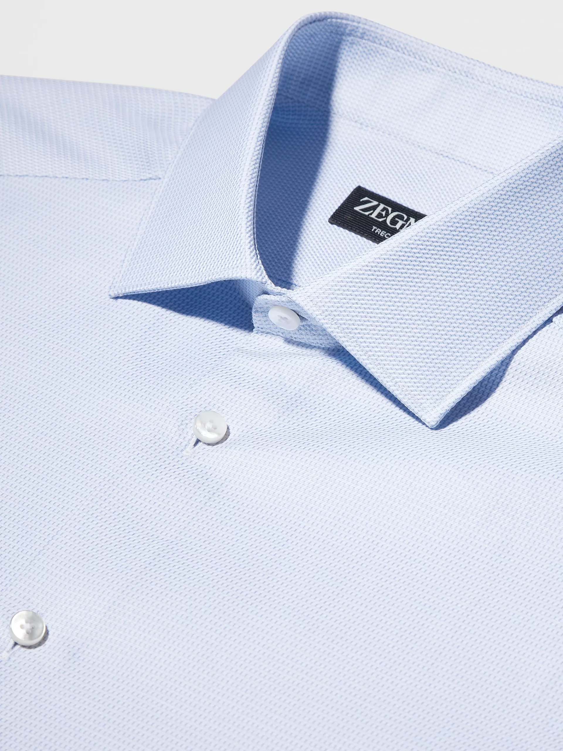 ZEGNA Camisas Para Homem^Camisa De Manga Comprida Tailoring De Algodao Trecapi Branca E Azul-Claro Azul-Noite/Branco