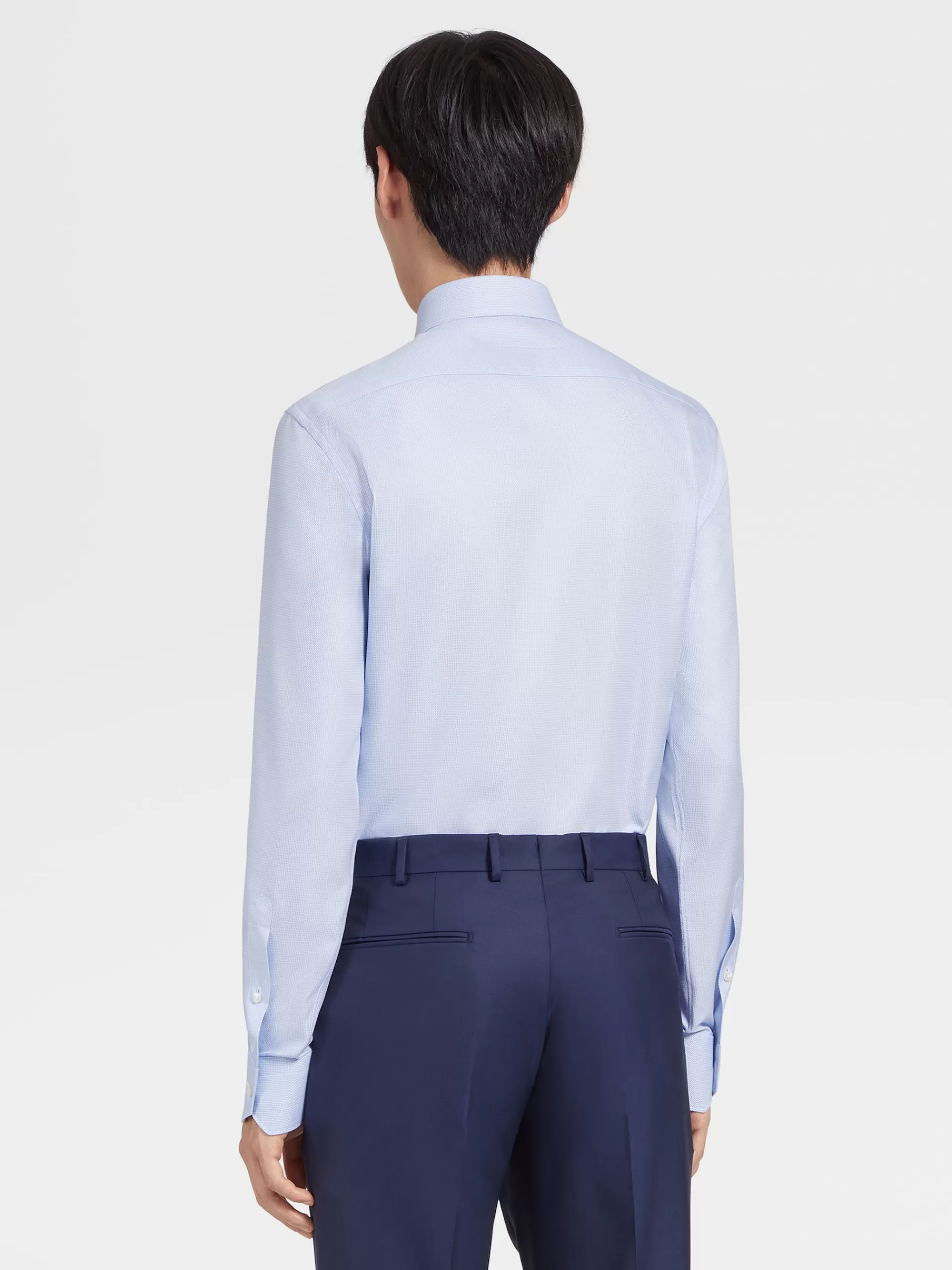 ZEGNA Camisas Para Homem^Camisa De Manga Comprida Tailoring De Algodao Trecapi Branca E Azul-Claro Azul-Noite/Branco