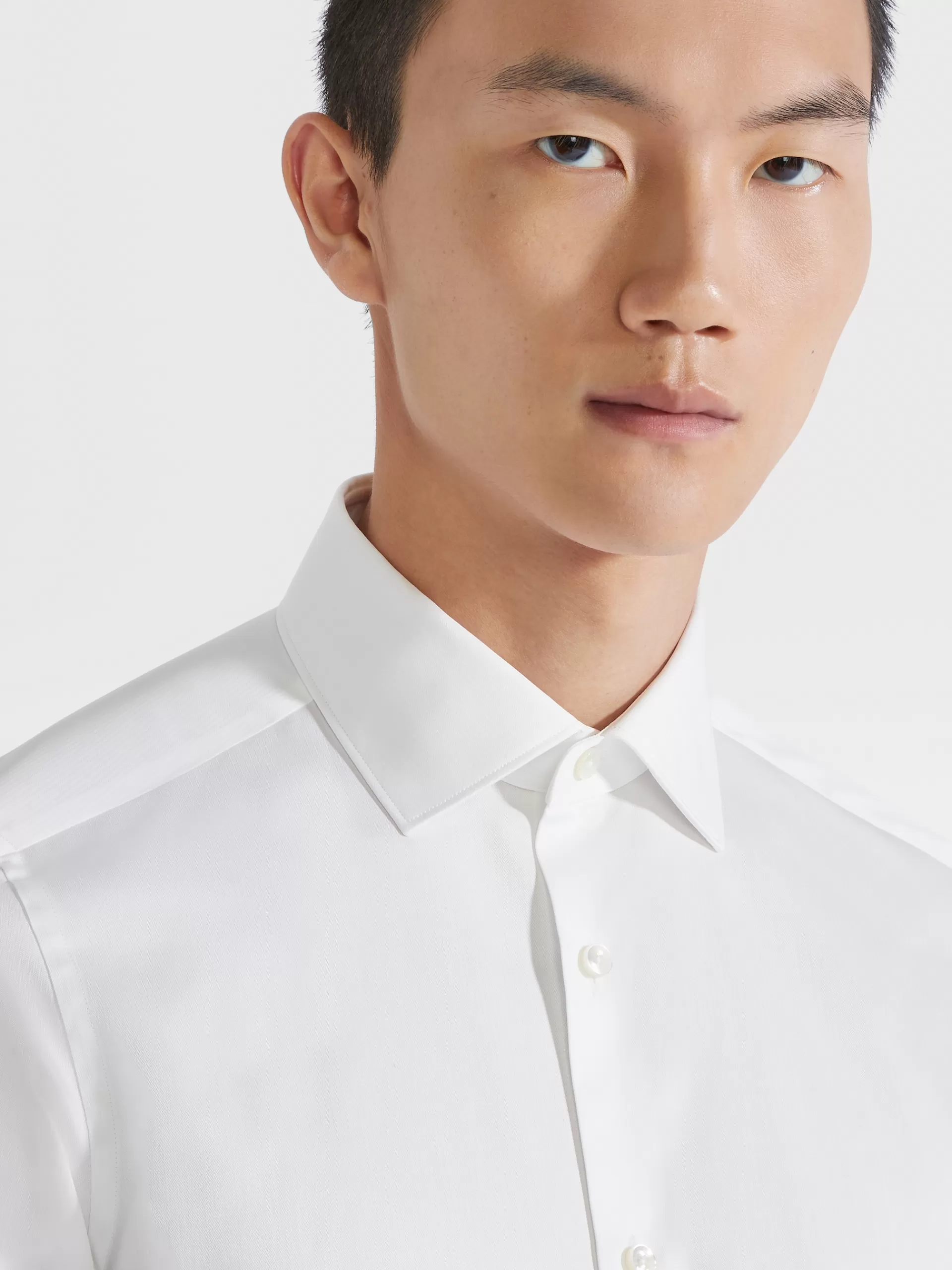 ZEGNA Camisas Para Homem^Camisa De Manga Comprida Tailoring De Algodao Trecapi De Microrriscas Branco