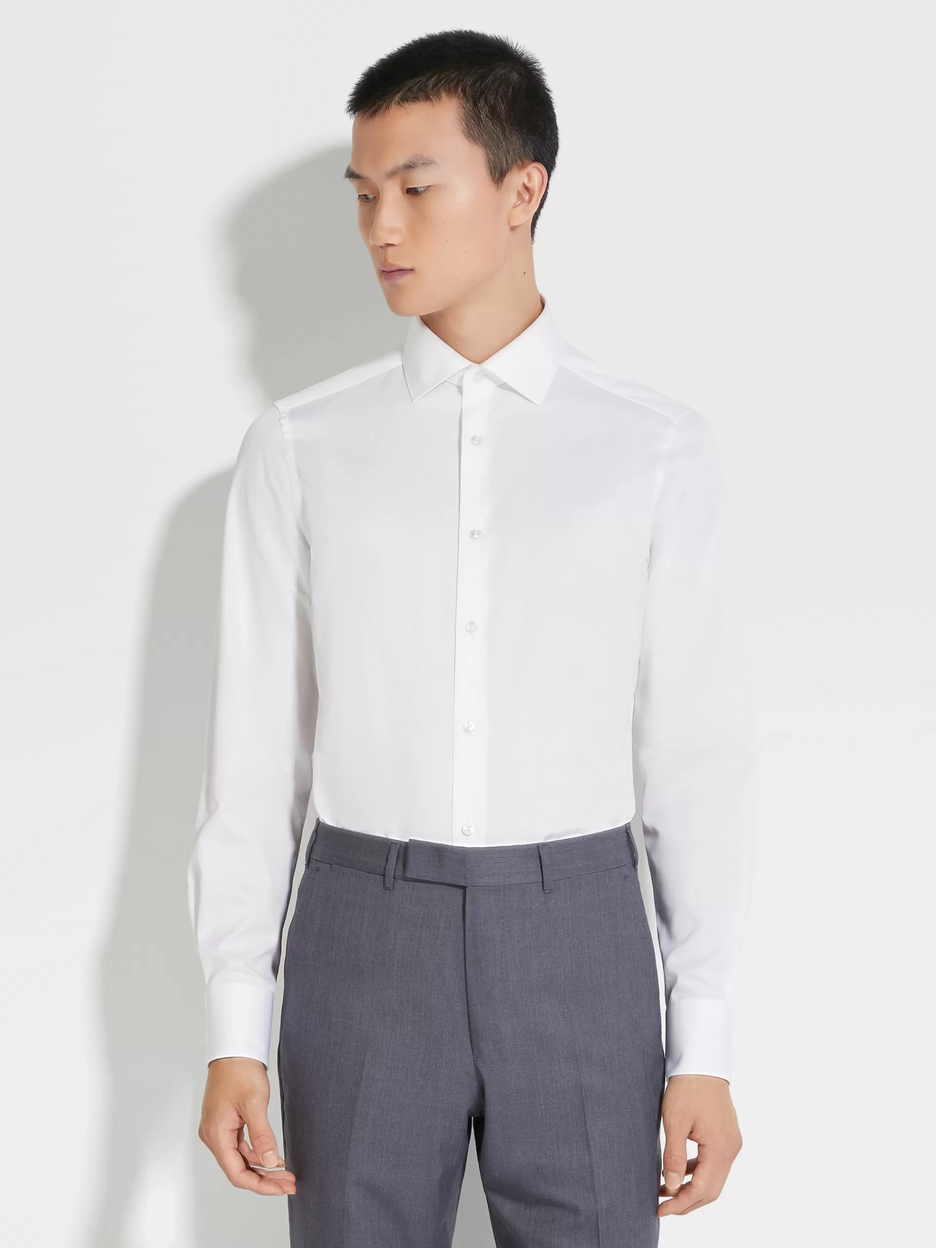 ZEGNA Camisas Para Homem^Camisa De Manga Comprida Tailoring De Algodao Trecapi De Microrriscas Branco