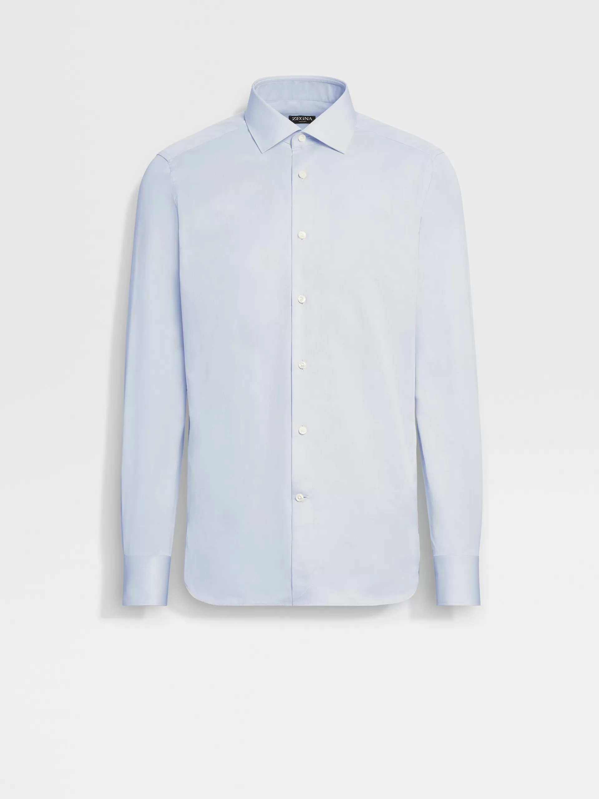 ZEGNA Camisas Para Homem^Camisa De Manga Comprida Tailoring De Algodao Trecapi De Microrriscas Brancas E Azul-Claro Branco/Azul-Claro