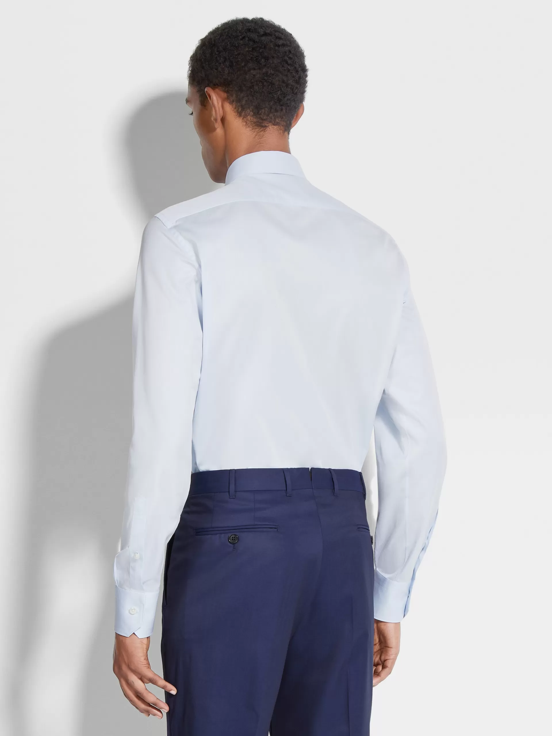 ZEGNA Camisas Para Homem^Camisa De Manga Comprida Tailoring De Algodao Trecapi De Microrriscas Brancas E Azul-Claro Branco/Azul-Claro