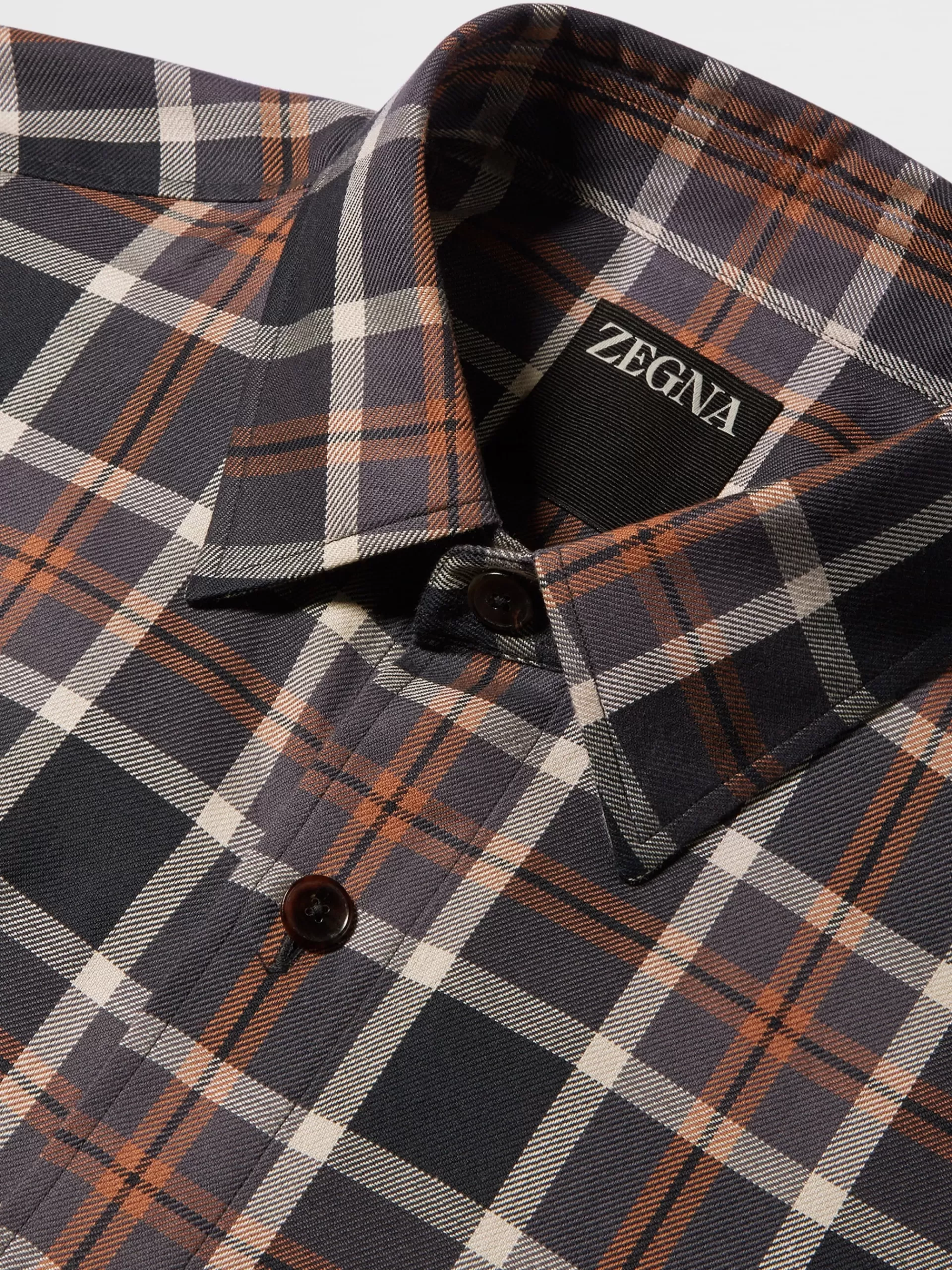 ZEGNA Sobrecamisas E Casacos Chore^Camisa De Manga Comprida Vicunha, Preta E Cinza-Escura Em Algodao Com Macropadrao De Xadrez Vicunha/Preto/Cinzento-Escuro