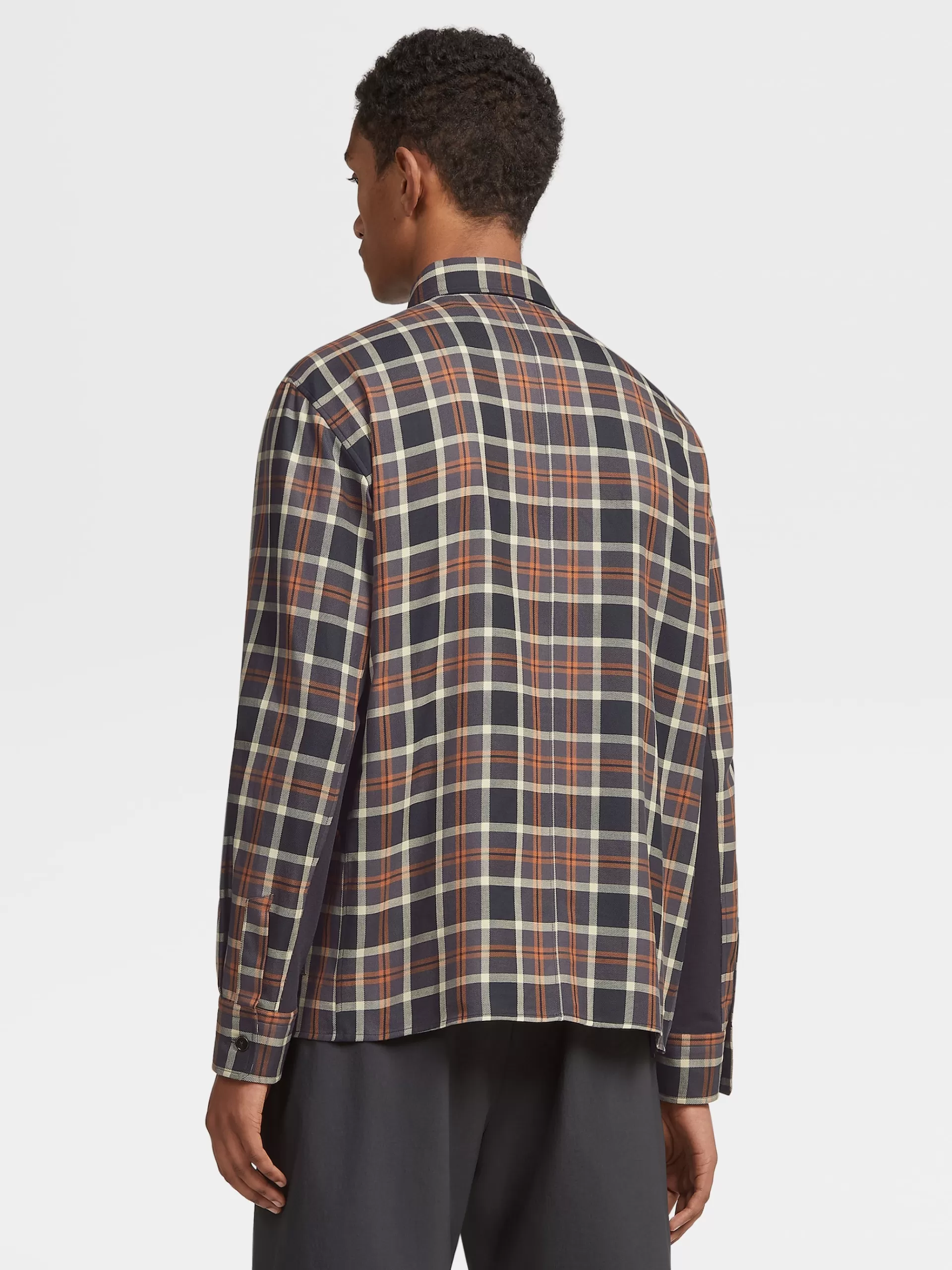ZEGNA Sobrecamisas E Casacos Chore^Camisa De Manga Comprida Vicunha, Preta E Cinza-Escura Em Algodao Com Macropadrao De Xadrez Vicunha/Preto/Cinzento-Escuro