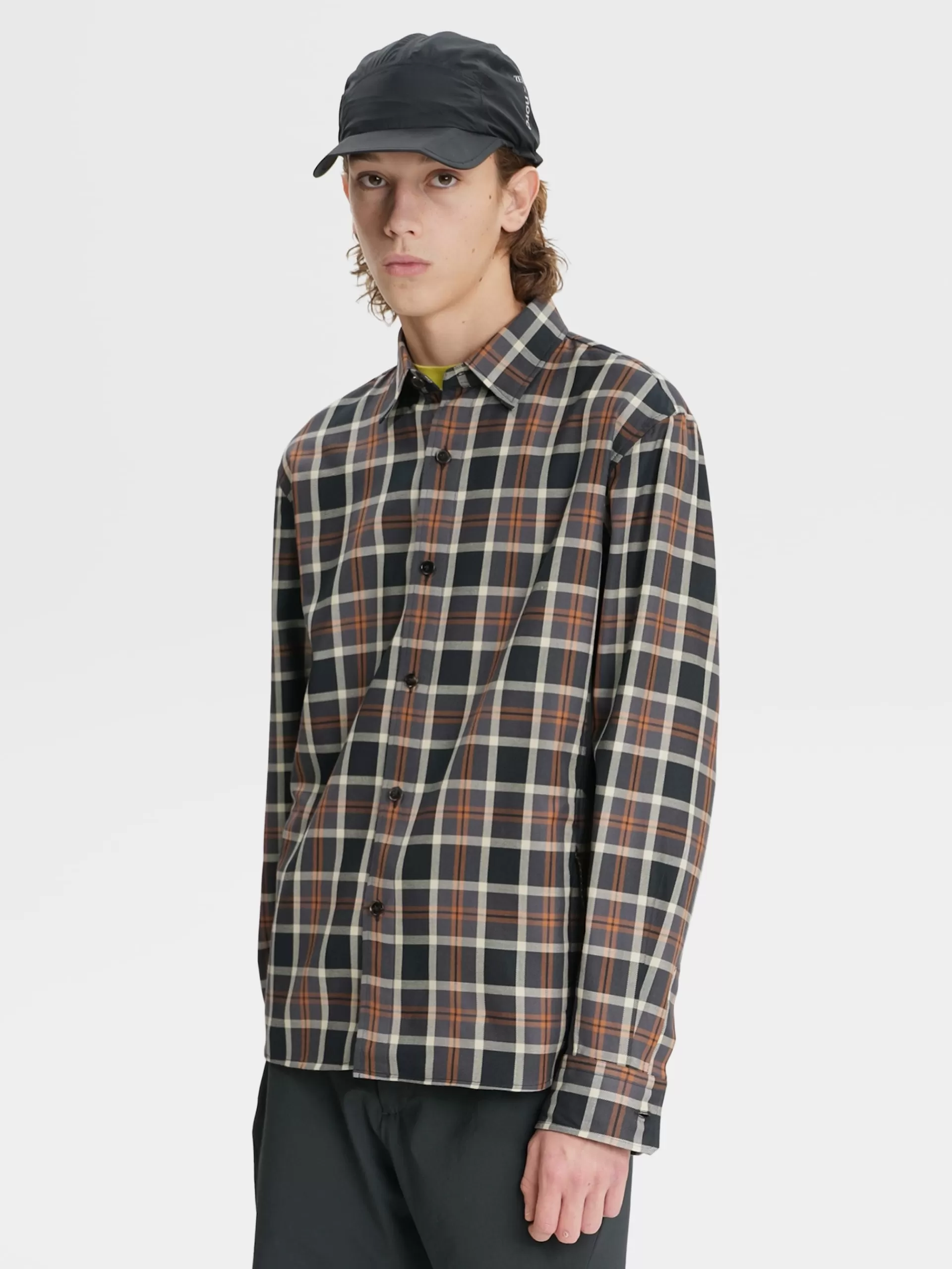 ZEGNA Sobrecamisas E Casacos Chore^Camisa De Manga Comprida Vicunha, Preta E Cinza-Escura Em Algodao Com Macropadrao De Xadrez Vicunha/Preto/Cinzento-Escuro