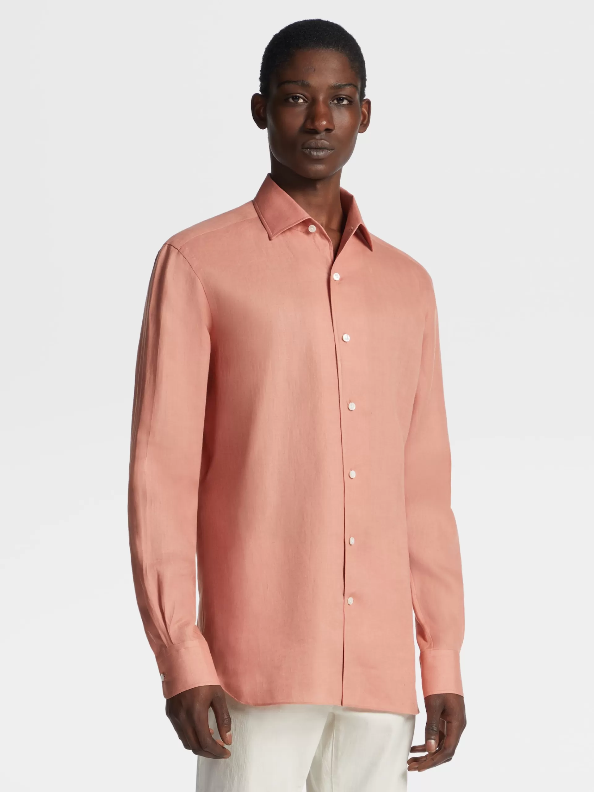 ZEGNA Camisas Para Homem^Camisa Em Linho Rosa-Velho