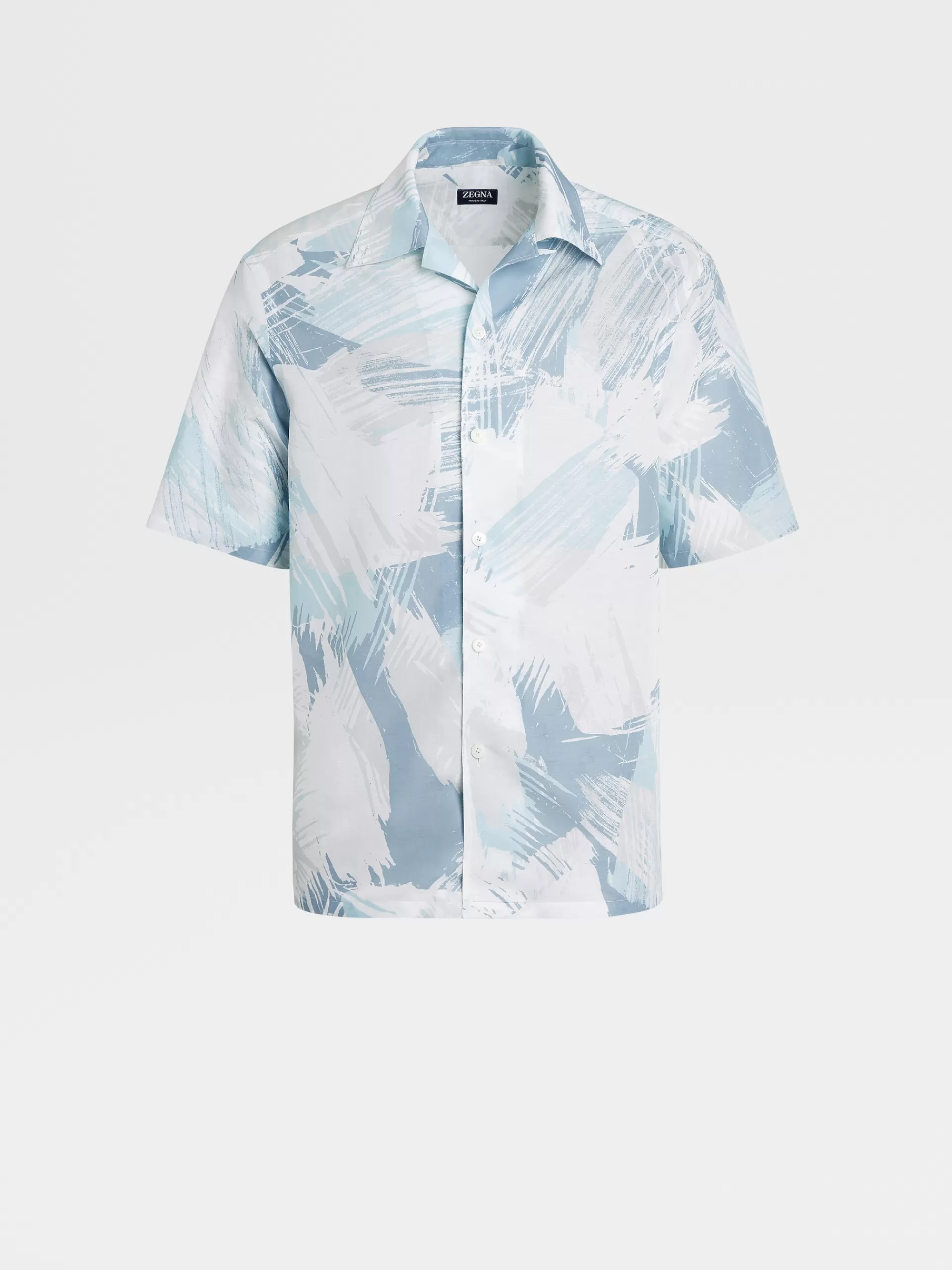ZEGNA Camisas Para Homem^Camisa Estampada Em Linho E Algodao Esbranquicado, Azul-Claro E Branco Esbranquicado/Azul-Claro/Branco