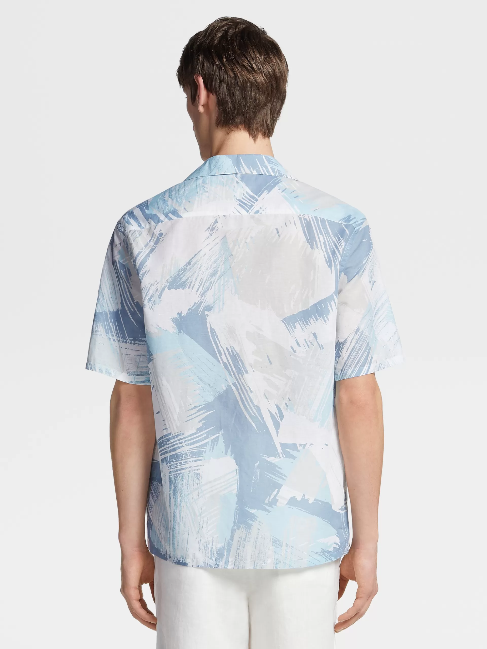 ZEGNA Camisas Para Homem^Camisa Estampada Em Linho E Algodao Esbranquicado, Azul-Claro E Branco Esbranquicado/Azul-Claro/Branco