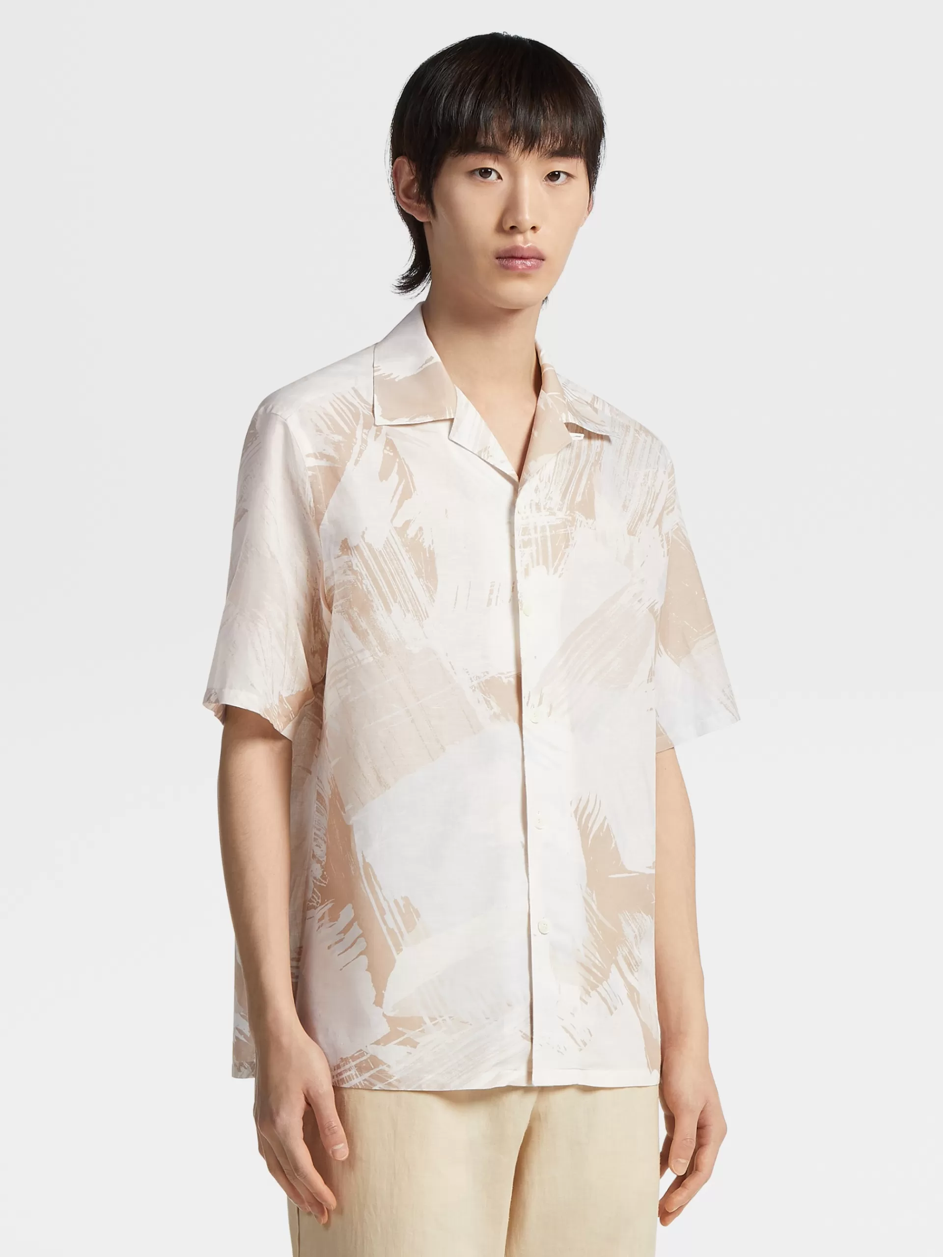 ZEGNA Camisas Para Homem^Camisa Estampada Em Linho E Algodao Esbranquicado, Cor De Pessego E Branco Esbranquicado/Cor De Pessego/Branco