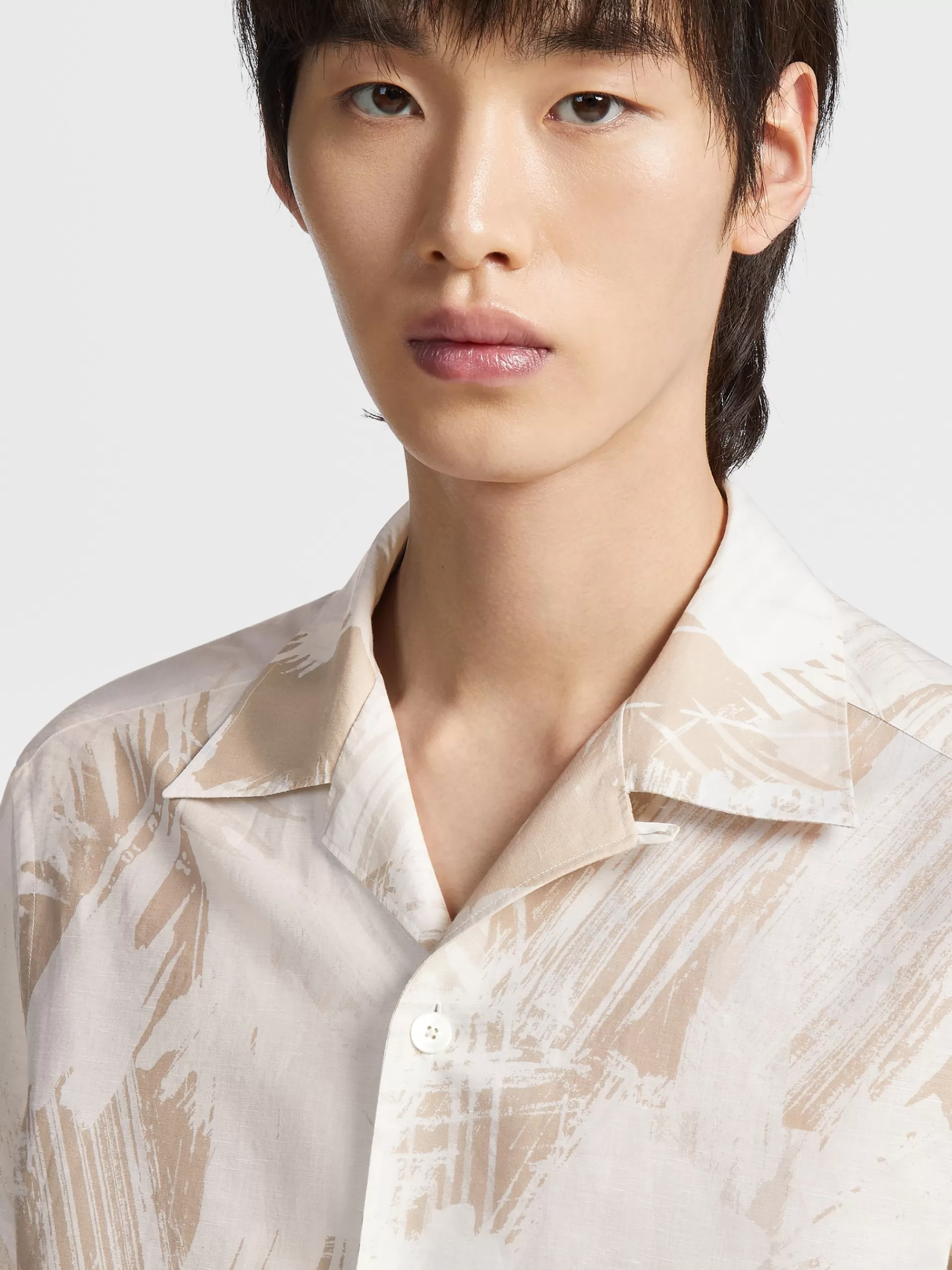 ZEGNA Camisas Para Homem^Camisa Estampada Em Linho E Algodao Esbranquicado, Cor De Pessego E Branco Esbranquicado/Cor De Pessego/Branco