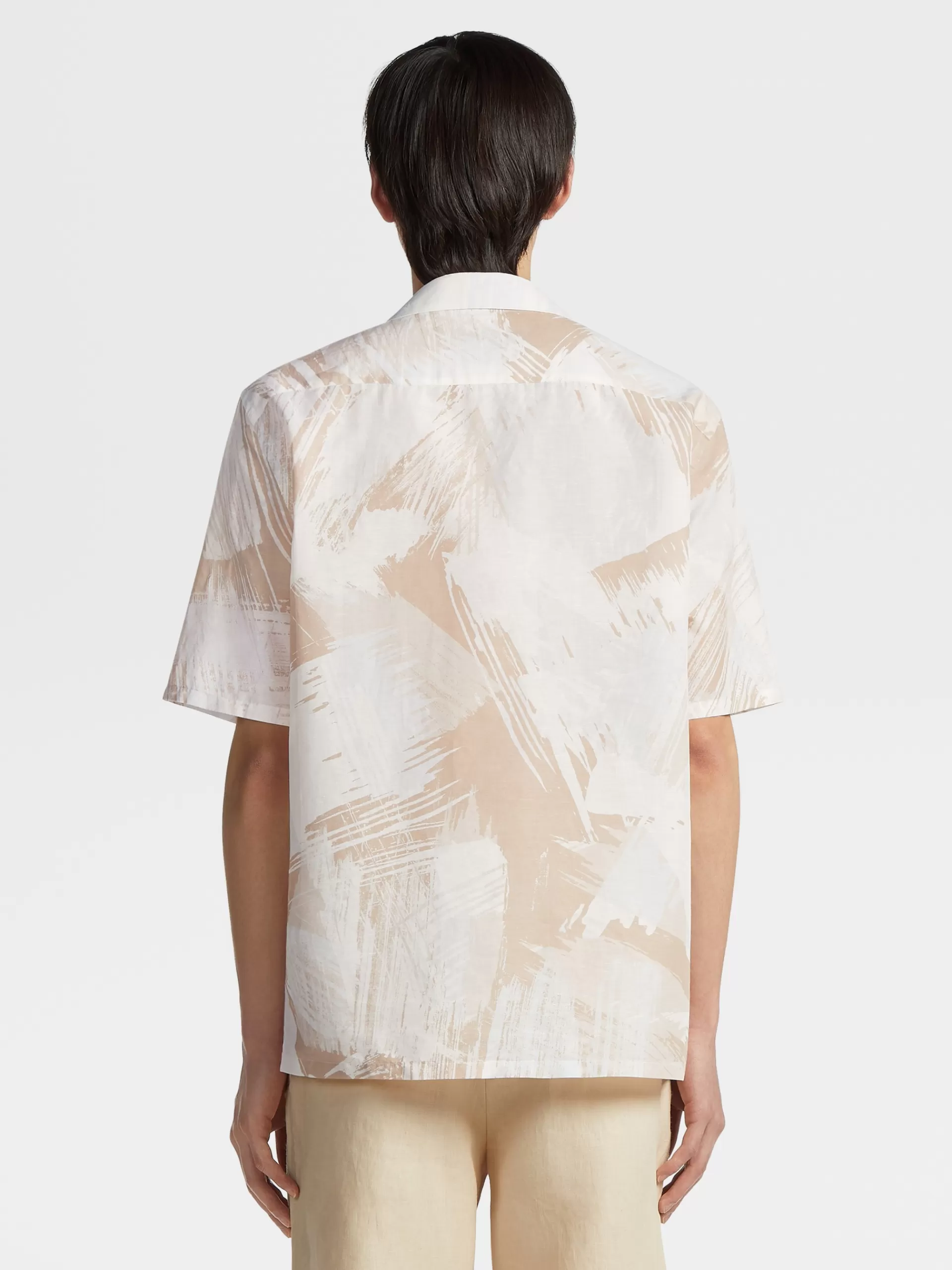 ZEGNA Camisas Para Homem^Camisa Estampada Em Linho E Algodao Esbranquicado, Cor De Pessego E Branco Esbranquicado/Cor De Pessego/Branco