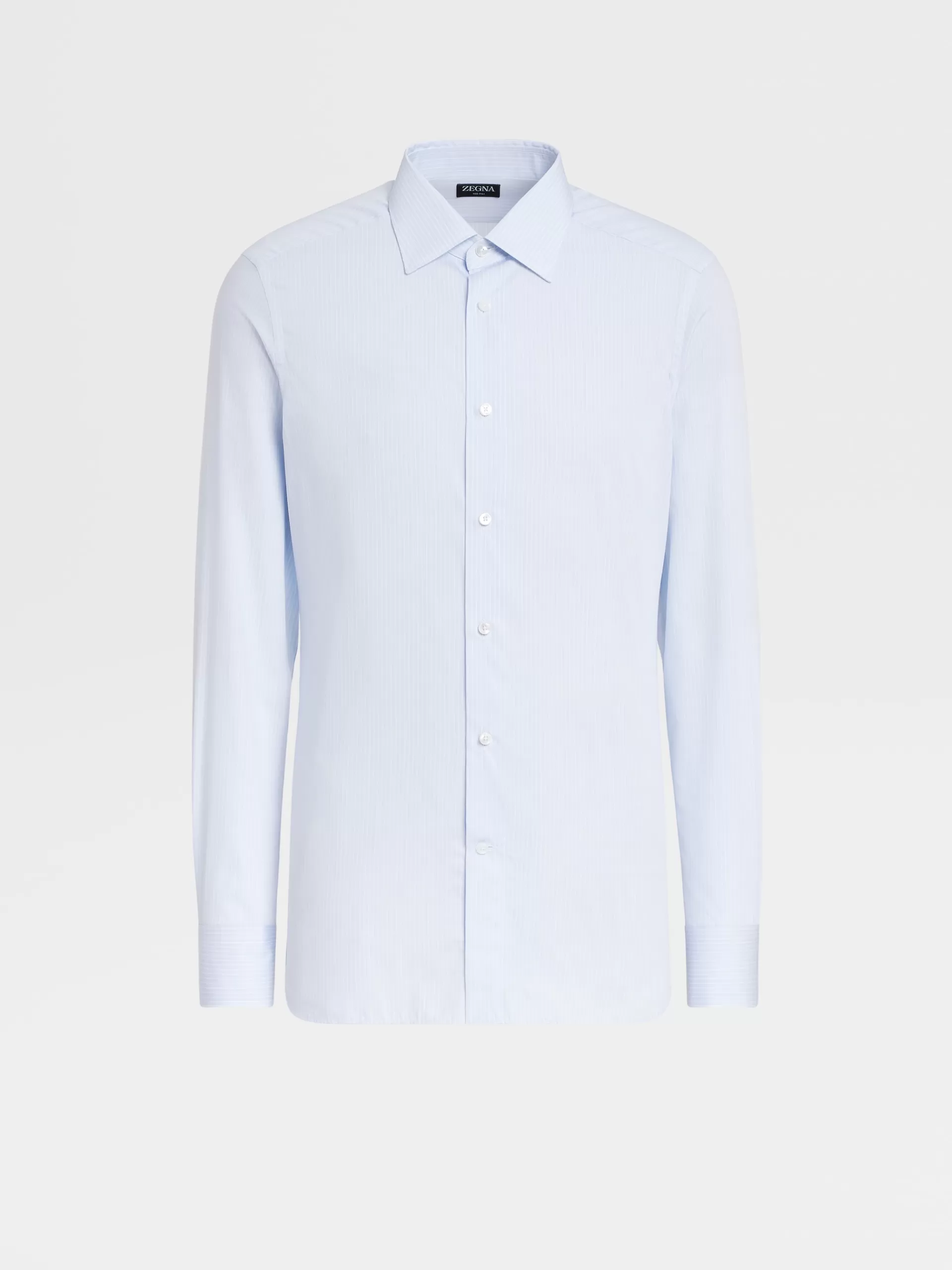 ZEGNA Camisas Para Homem^Camisa Tailoring De Manga Comprida 100Fili De Microrriscas Brancas E Azul-Claro Branco/Azul-Claro