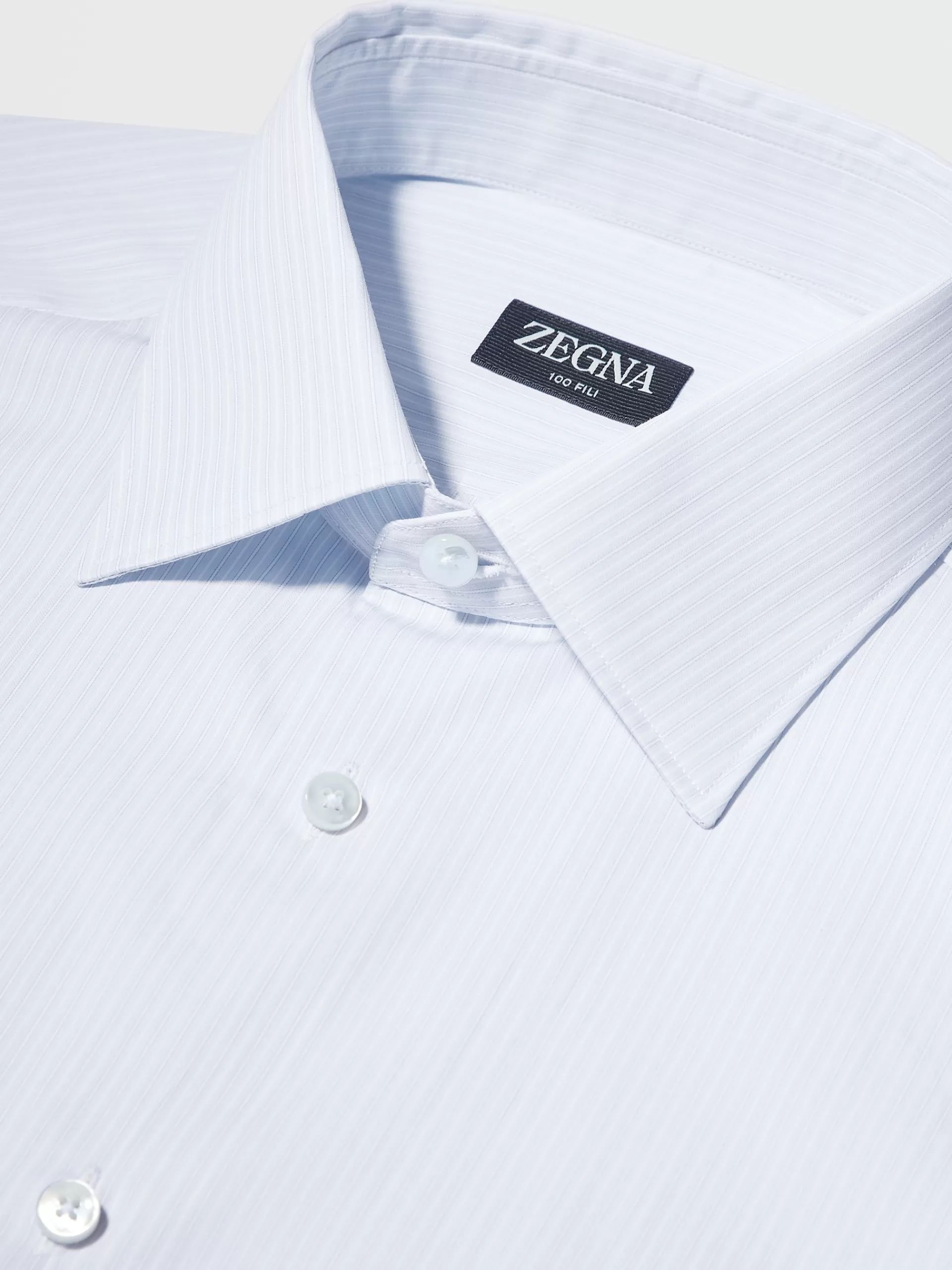 ZEGNA Camisas Para Homem^Camisa Tailoring De Manga Comprida 100Fili De Microrriscas Brancas E Azul-Claro Branco/Azul-Claro