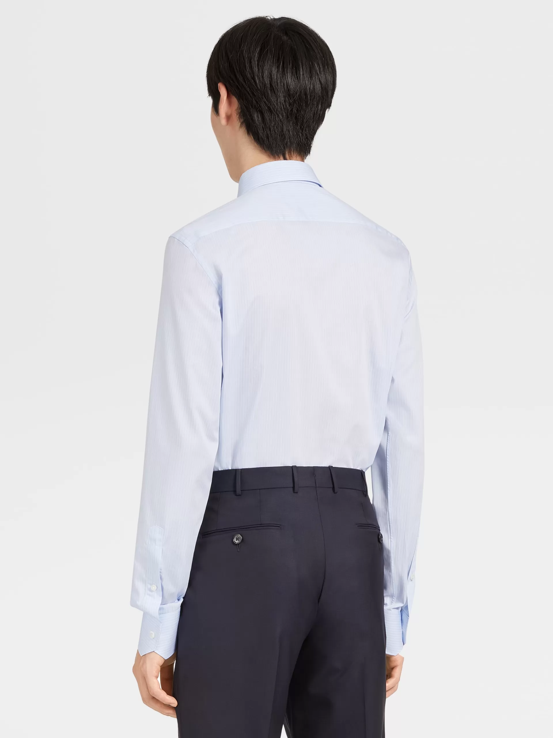 ZEGNA Camisas Para Homem^Camisa Tailoring De Manga Comprida 100Fili De Microrriscas Brancas E Azul-Claro Branco/Azul-Claro