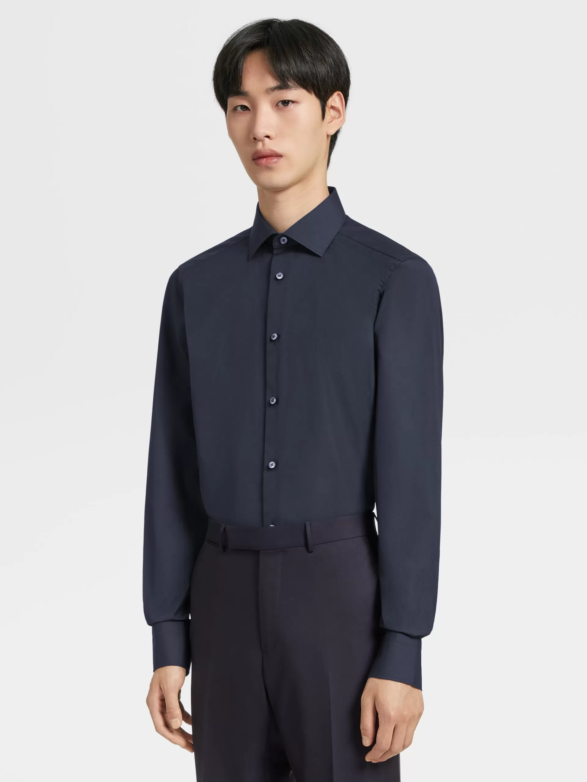ZEGNA Camisas Para Homem^Camisa Tailoring De Manga Comprida De Algodao Trofeo™ Comfort Azul-Marinho