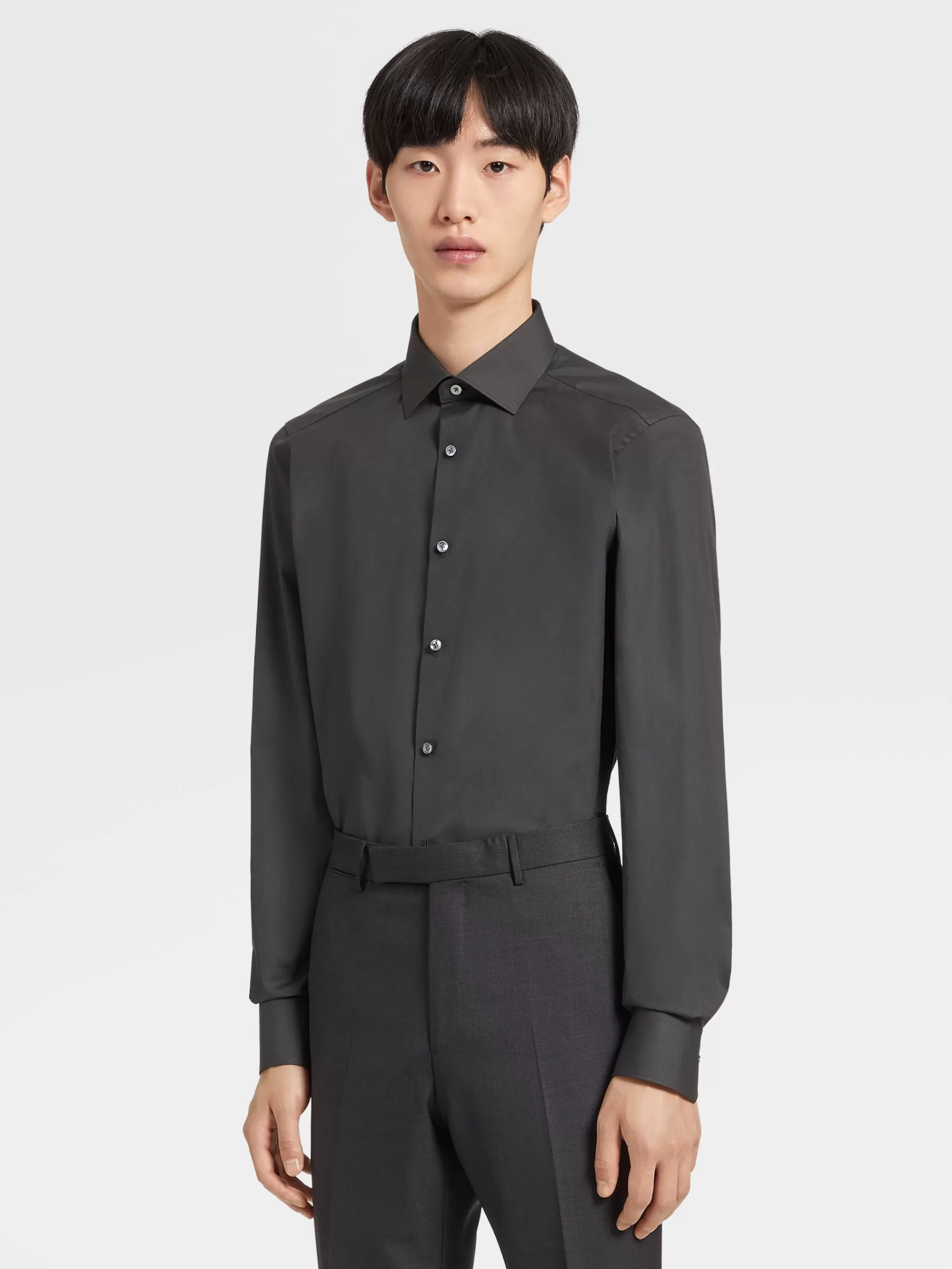 ZEGNA Camisas Para Homem^Camisa Tailoring De Manga Comprida De Algodao Trofeo™ Comfort Cinza-Escuro Cinzento-Escuro